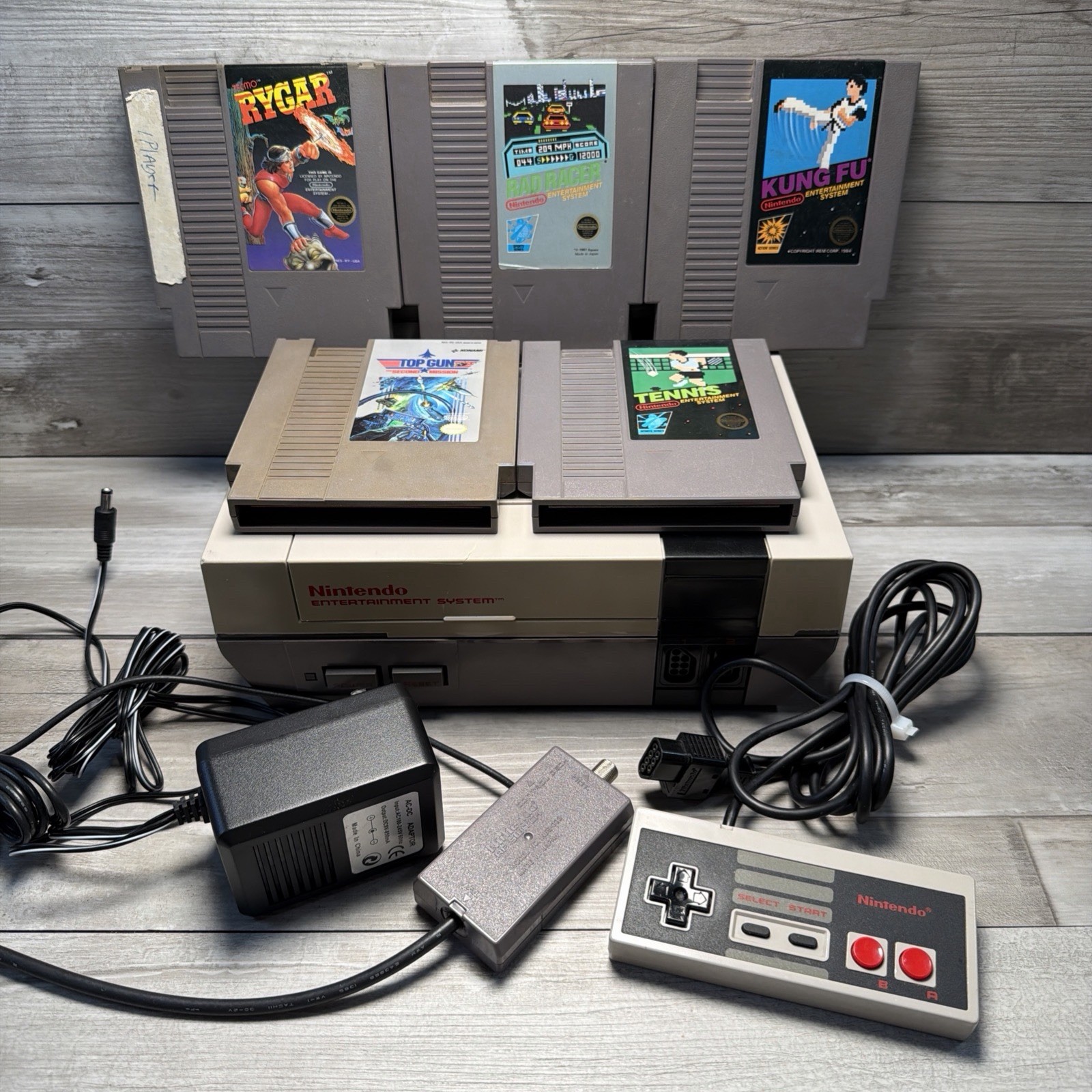 Nintendo NES System Console Bundle 5 Games Controller Cords New 72 Pin Restored