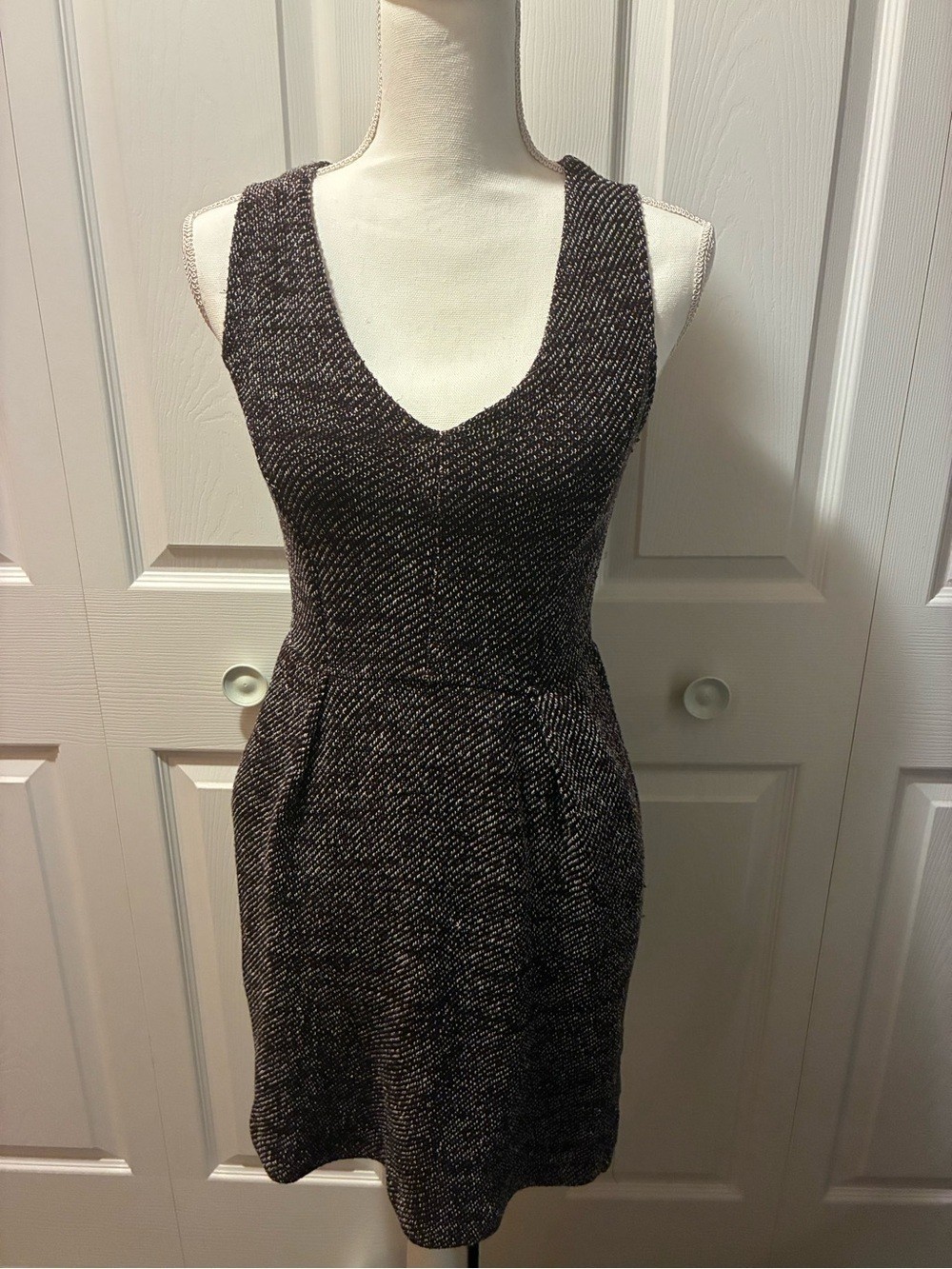 Madewell Brown Textured V-Neck Sleeveless Midi Dress