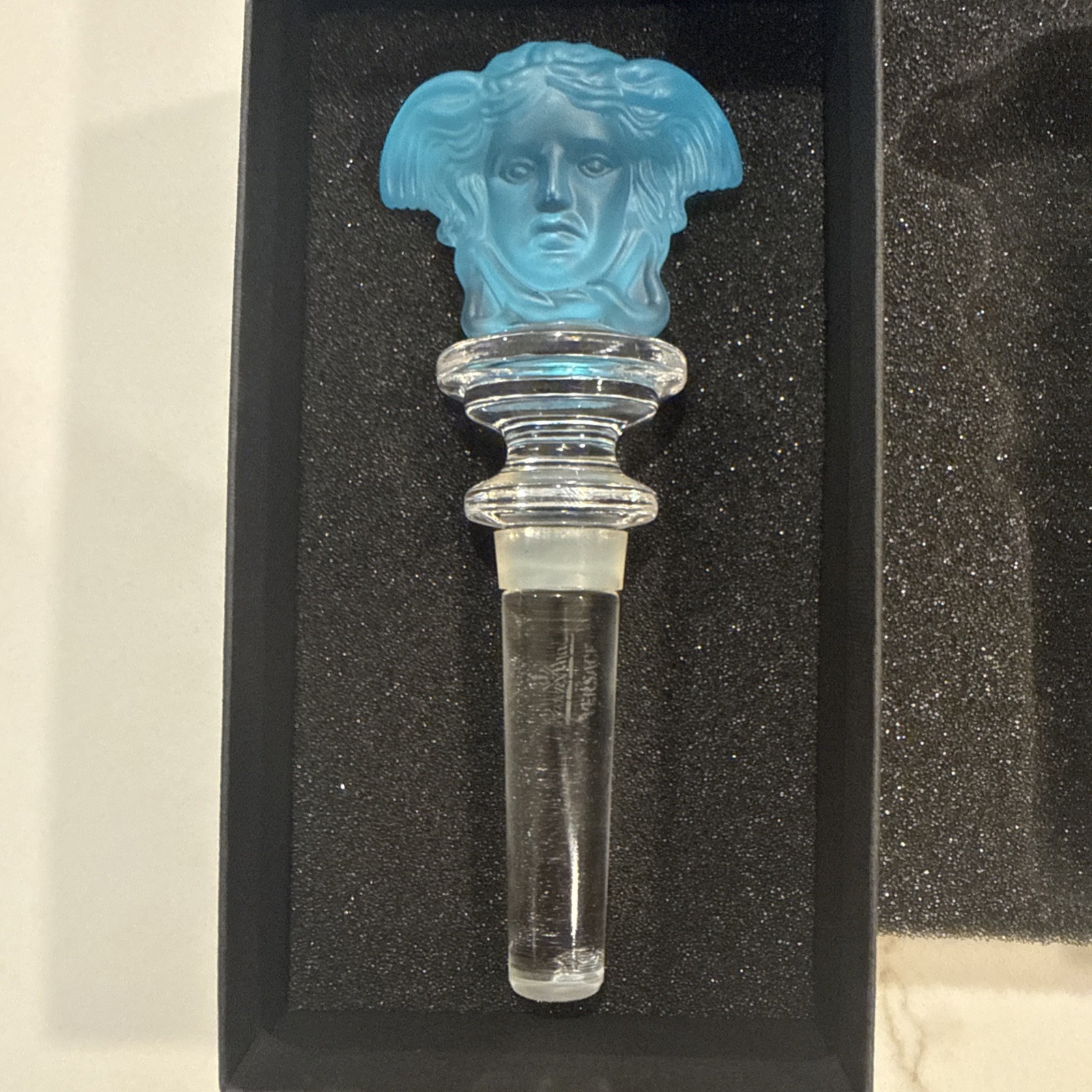 Rosenthal VERSACE Medusa Lead Crystal Wine Stopper Frosted Blue