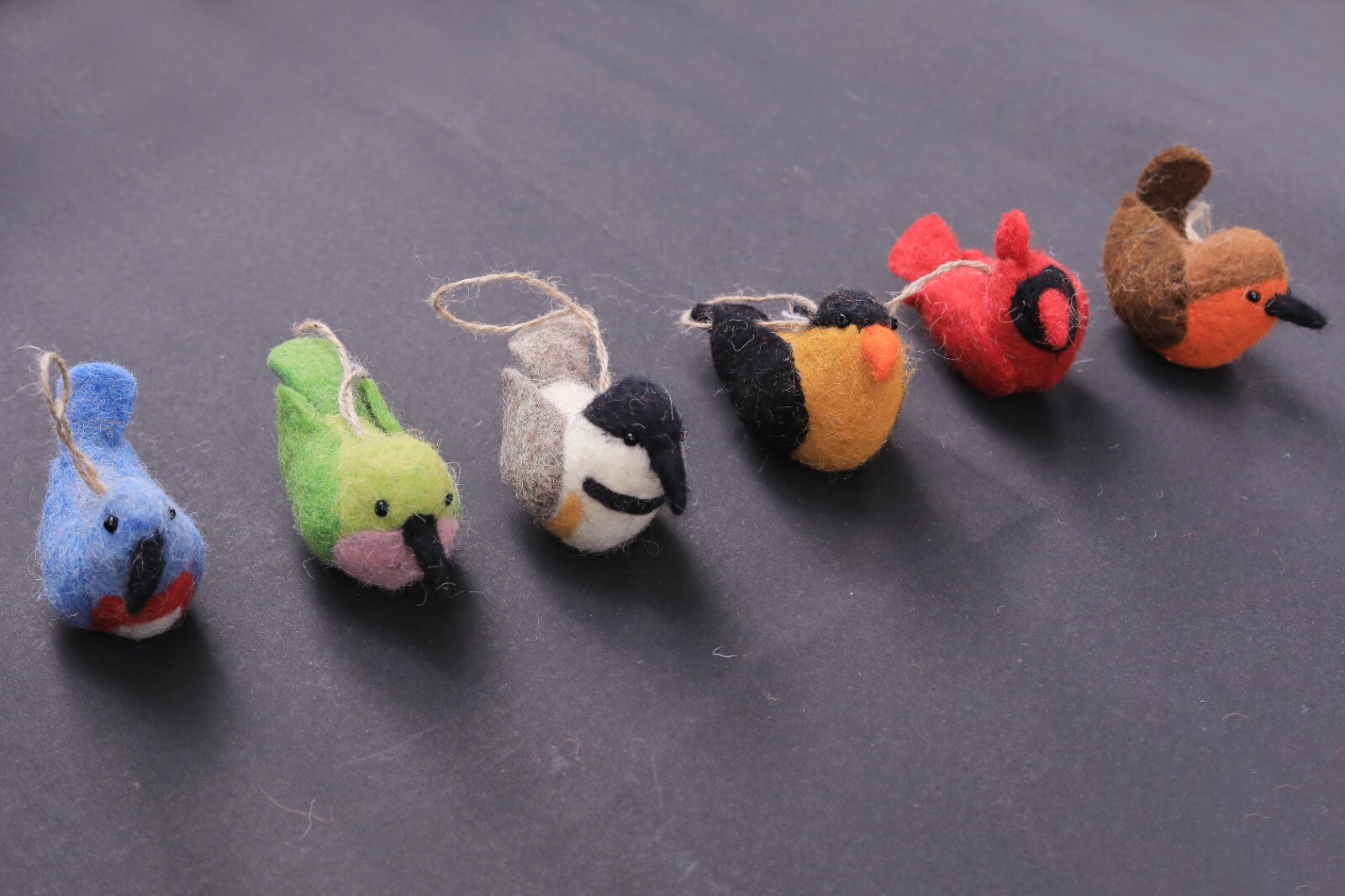 Set of 6 Handmade Christmas Needle Felt Bird Hanging Ornaments Nursery Gift