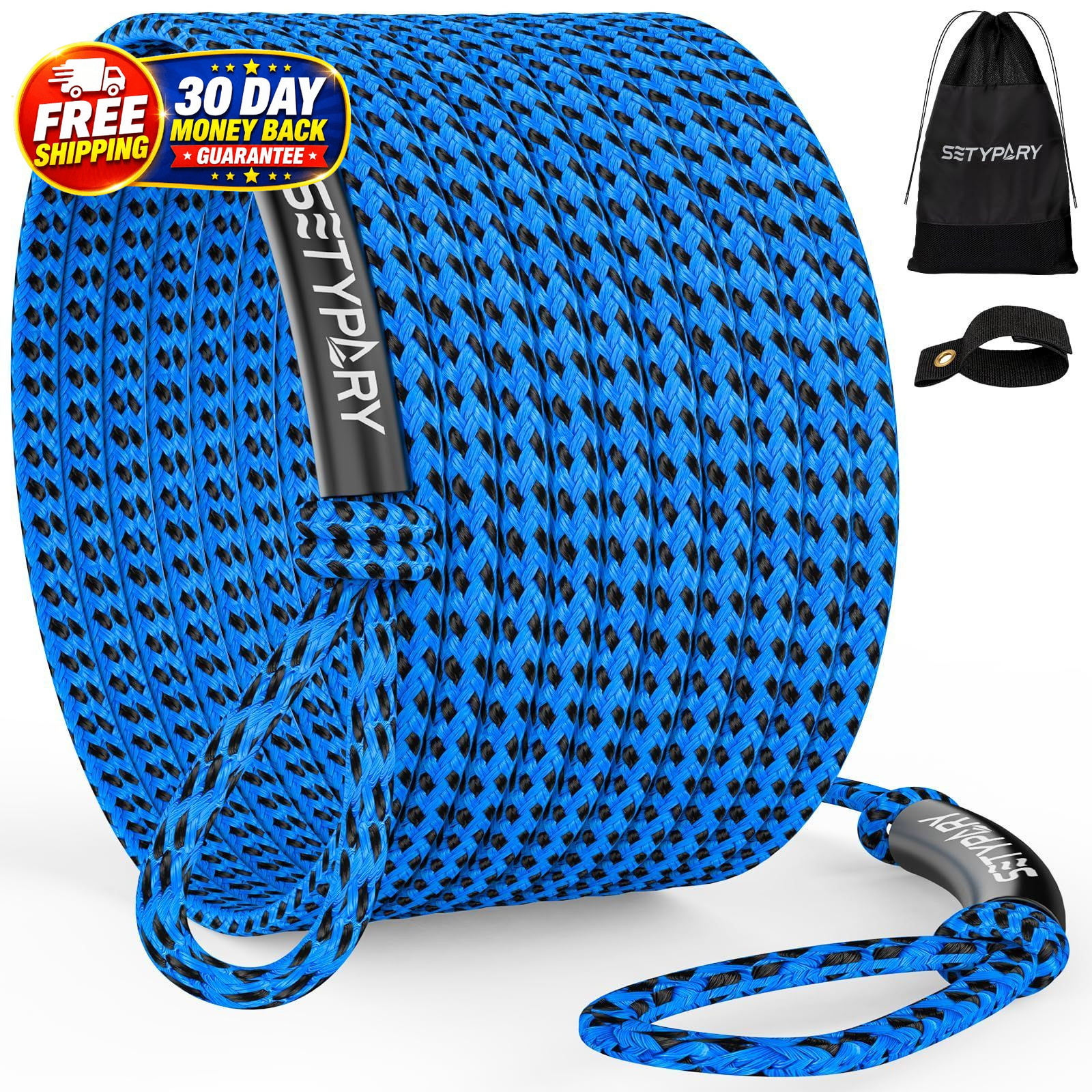 4K 60FT Boat Tow Rope for Tubing, Fits 1-4 Person 60ft, Blue & Black