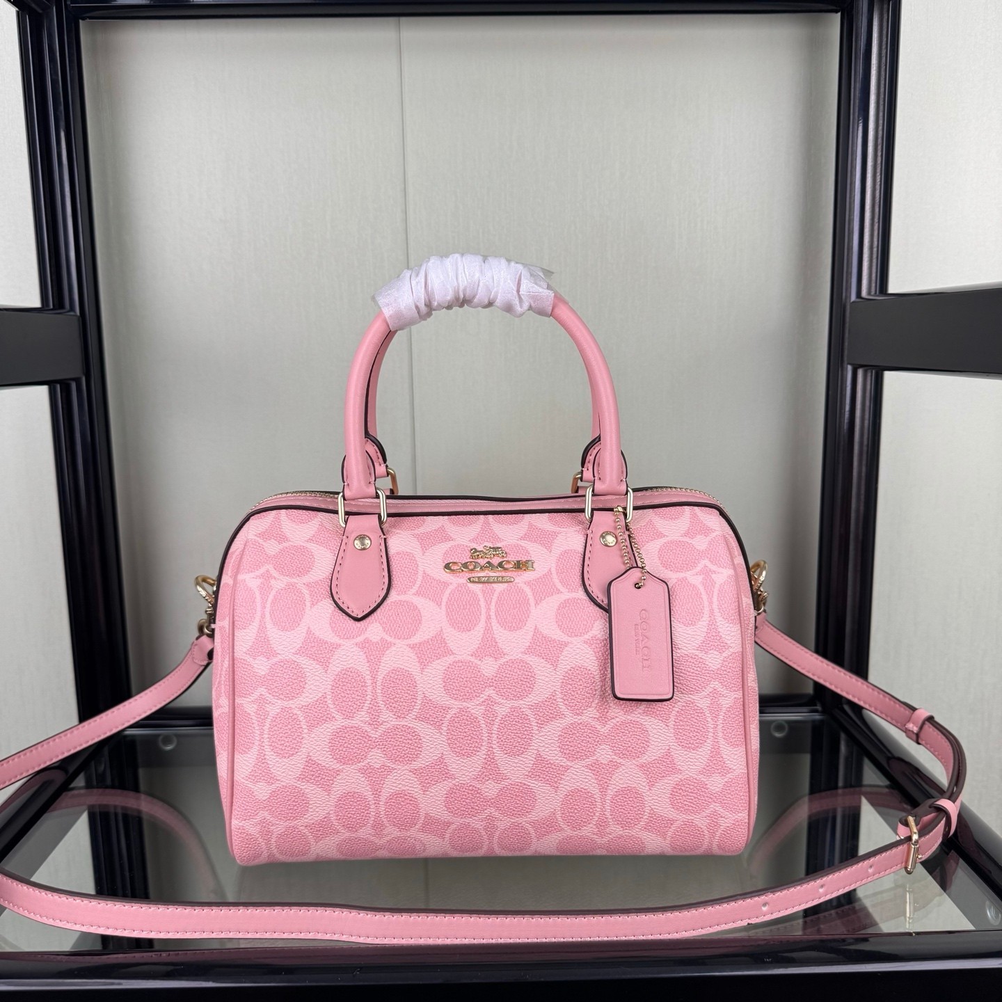 COACH CV961 Signature Coated Canvas 2-Way Shoulder Bag Pink Outlet New