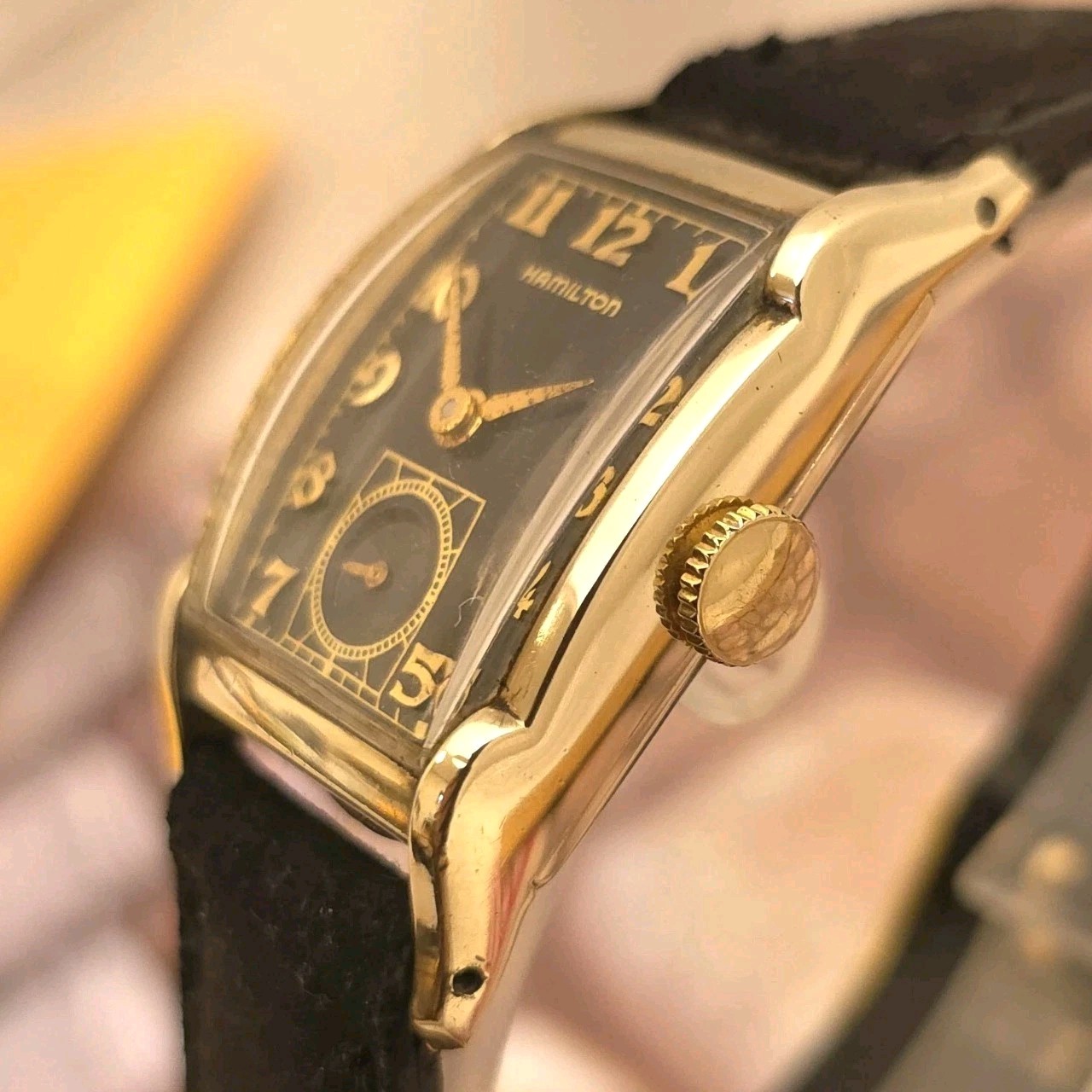 TN5 VINTAGE 40s SERVICED STUNNING HAMILTON BLACK DIAL MEDFORD MENS WATCH RUNS A+