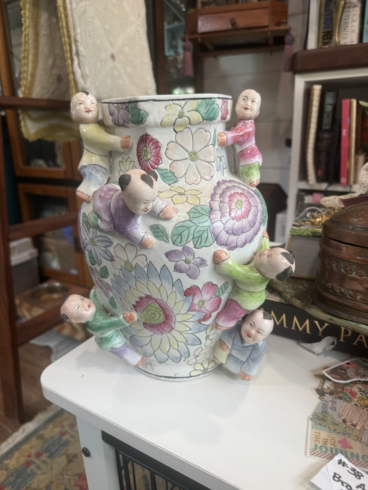 Vintage Chinese famille rose porcelain fertility vase 10”