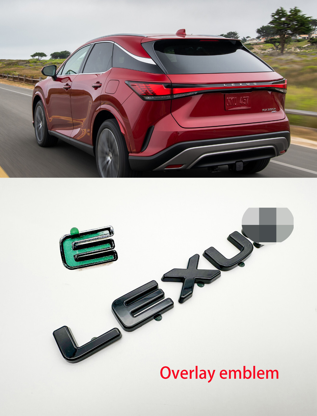Fit 2023 and up LEXUS RX 350 350h 500H+ BLACKOUT DOOR EMBLEM OVERLAY KIT