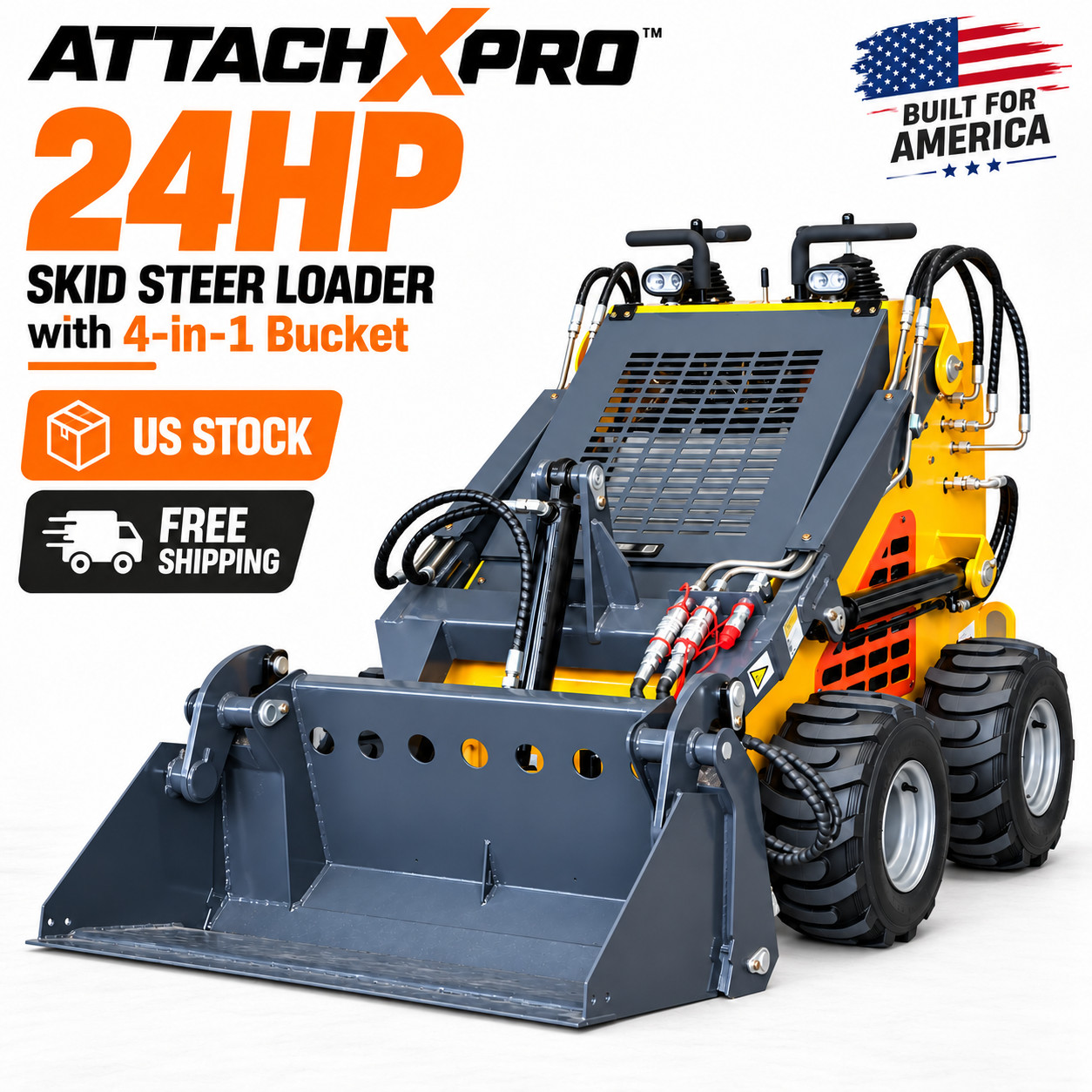 V380Pro Wheeled Mini Skid Steer Loader RATO Engine 24HP 3-pump 3-valve 