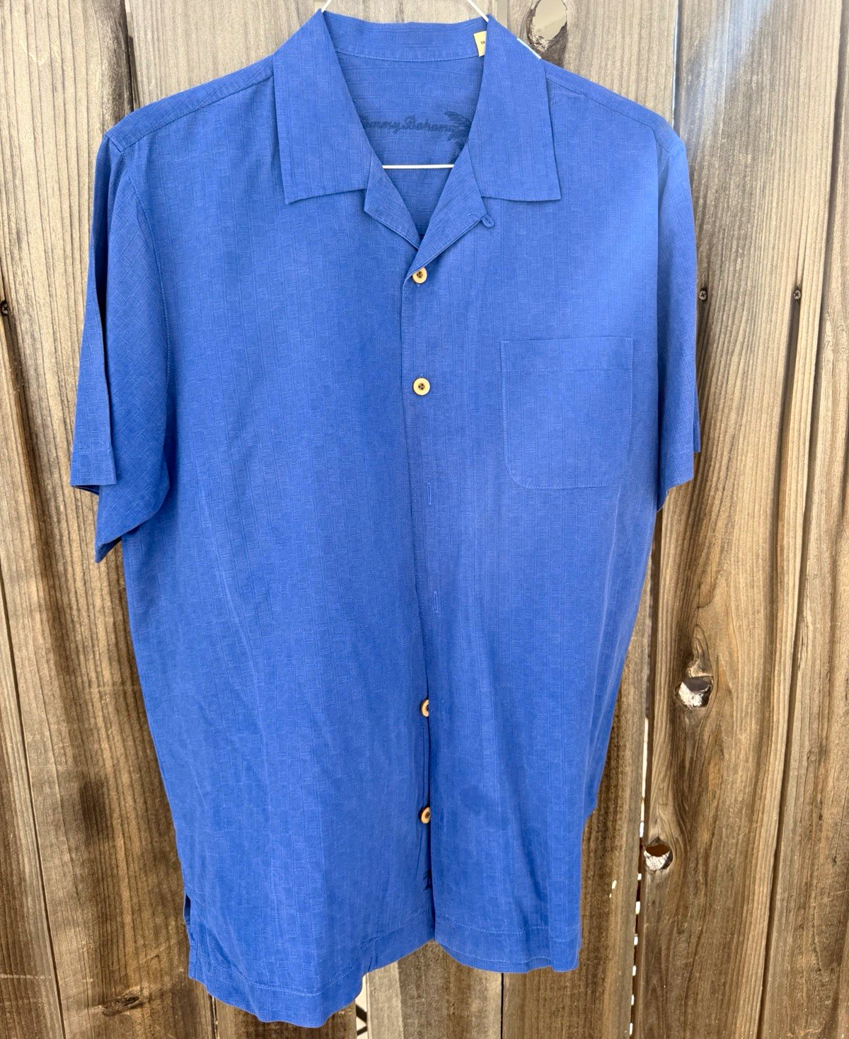 Tommy Bahama Blue Solid Woven Short Sleeve Button-Up Shirt Pockets Tommy Bahama Blue Solid Woven Short Sleeve Button-Up Shirt Pockets