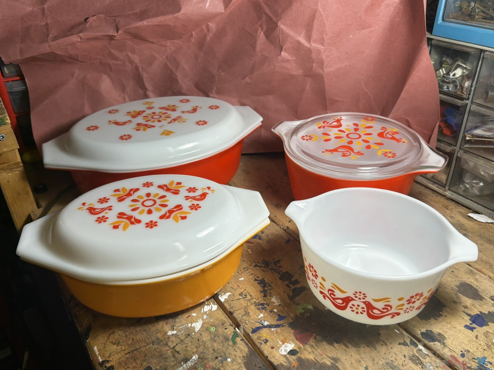 Vintage Pyrex Friendship Lot 4 Pcs 045 2.5 Qt 043 1.5 Qt Oval 474 473 Round
