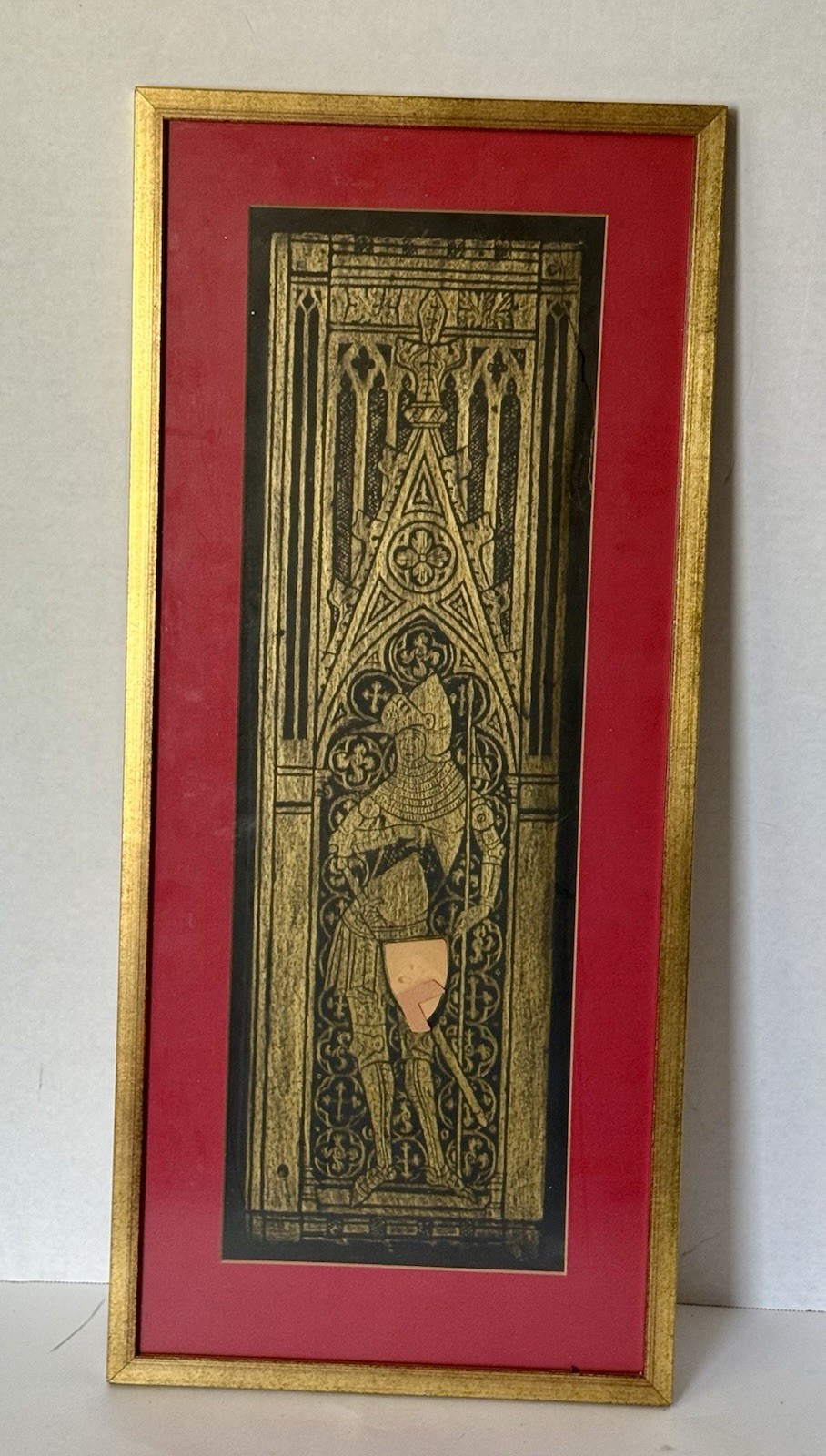 Vintage Framed Brass Rubbing Sir Ralph de Stafford Medieval Knight 25x11