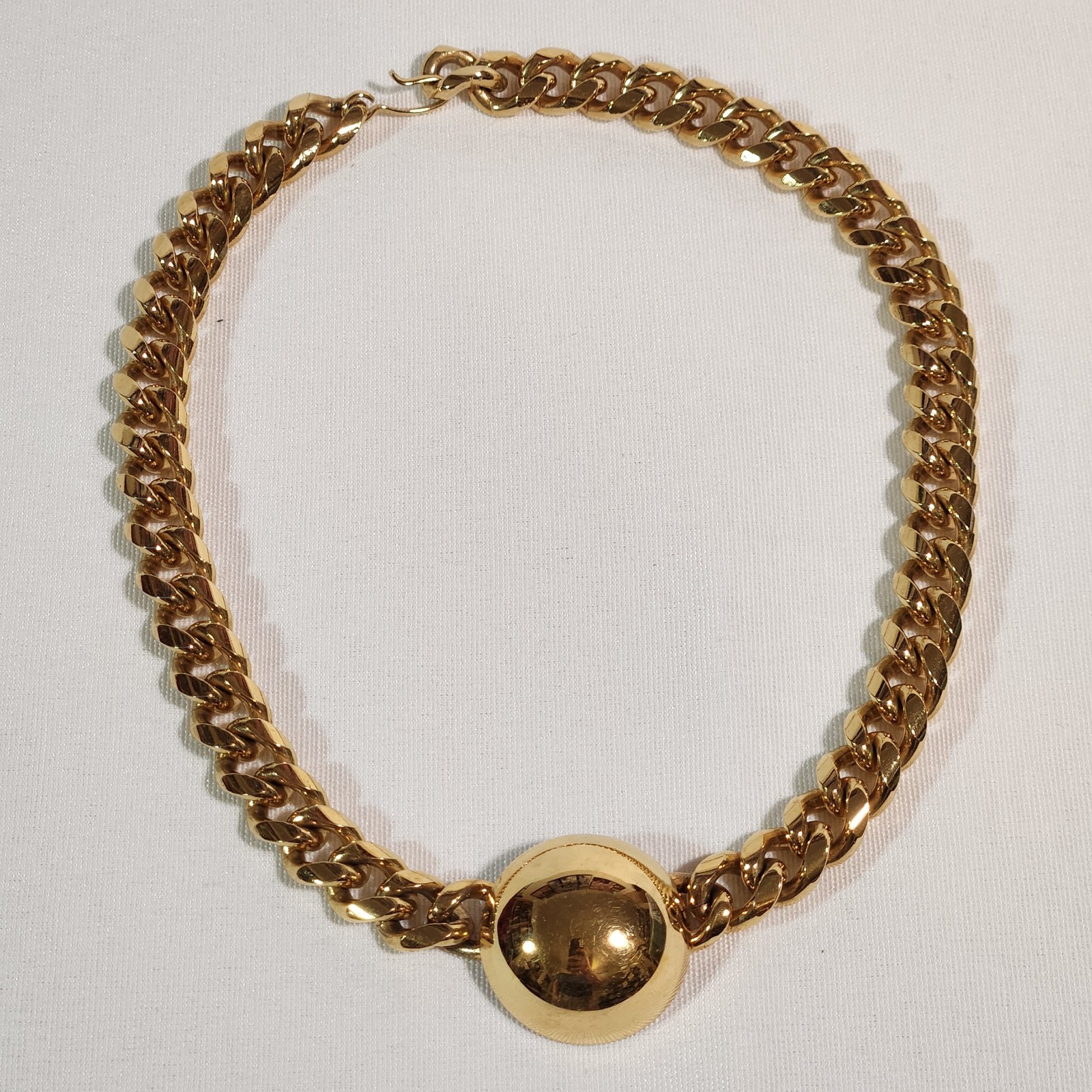 Vintage Monet Gold Tone Cuban Curb Chain Necklace Large Ball Pendant 18\