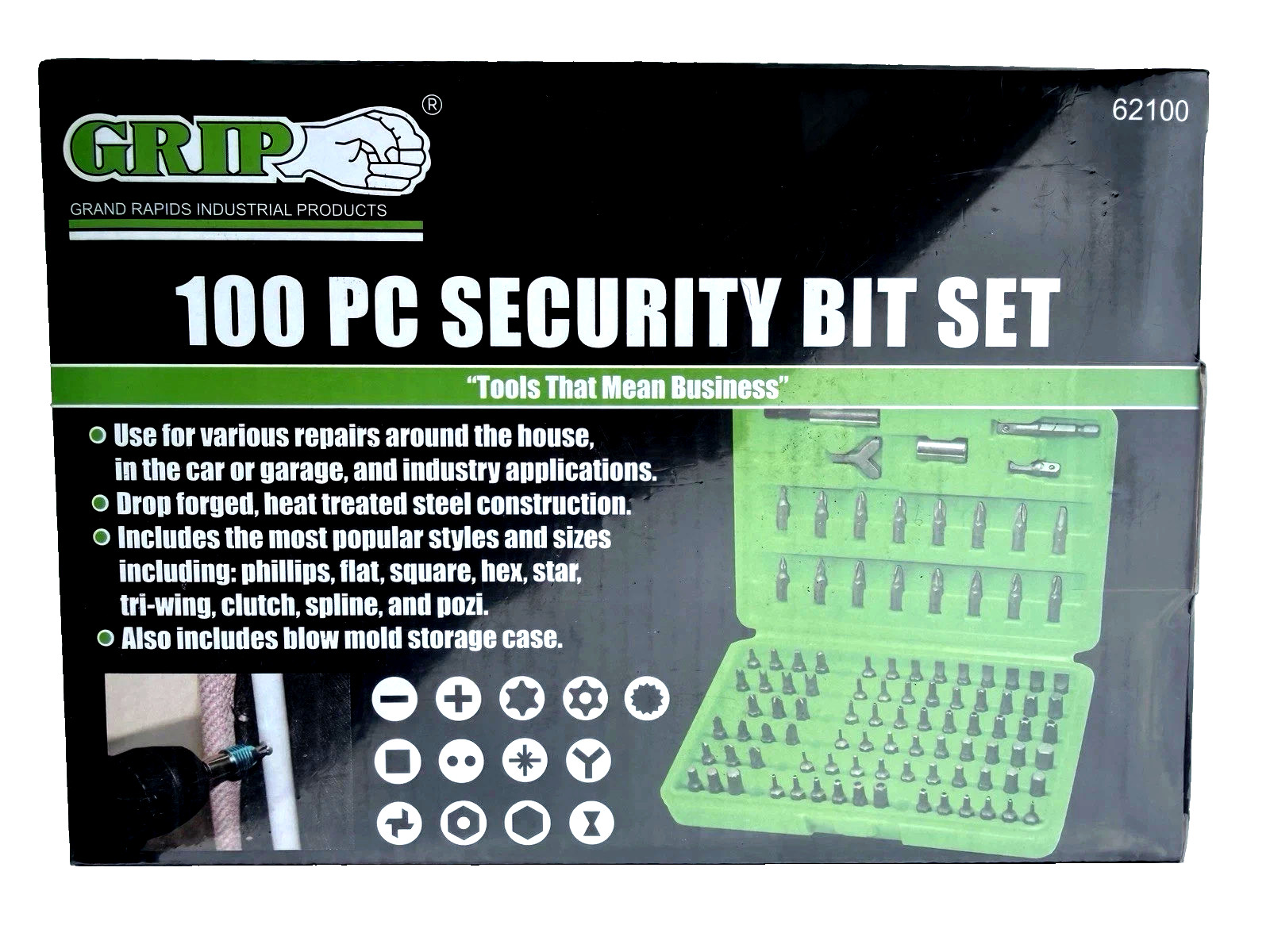 GRIP 100 PC GENUINE Piece Security Bit Set WITH CASE Brand New In Box GRIP 100 PC GENUINE Piece Security Bit Set WITH CASE Brand New In Box