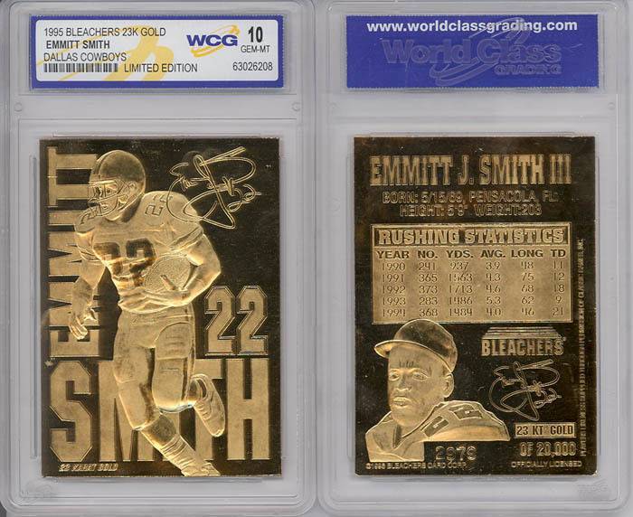 EMMITT SMITH 1995 23KT Gold Card Sculpted NFL Dallas Cowboys Graded GEM MINT 10 EMMITT SMITH 1995 23KT Gold Card Sculpted NFL Dallas Cowboys Graded GEM MINT 10