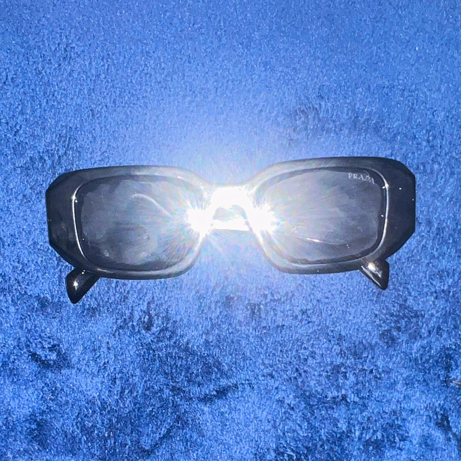 PRADA Men\'s Rectangle Sunglasses Black Plastic Frame Gray Tinted Plastic Lens