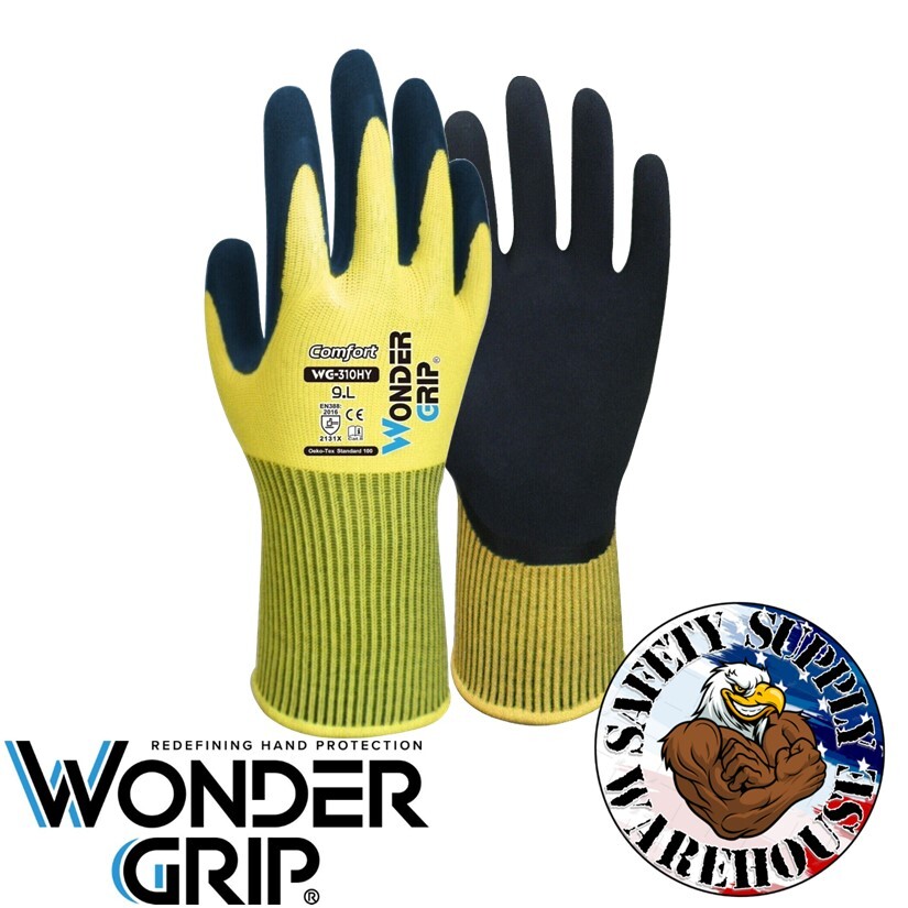 12 x Wonder Grip WG-310HY COMFORT Double Latex 13 Gauge Polyester Gloves