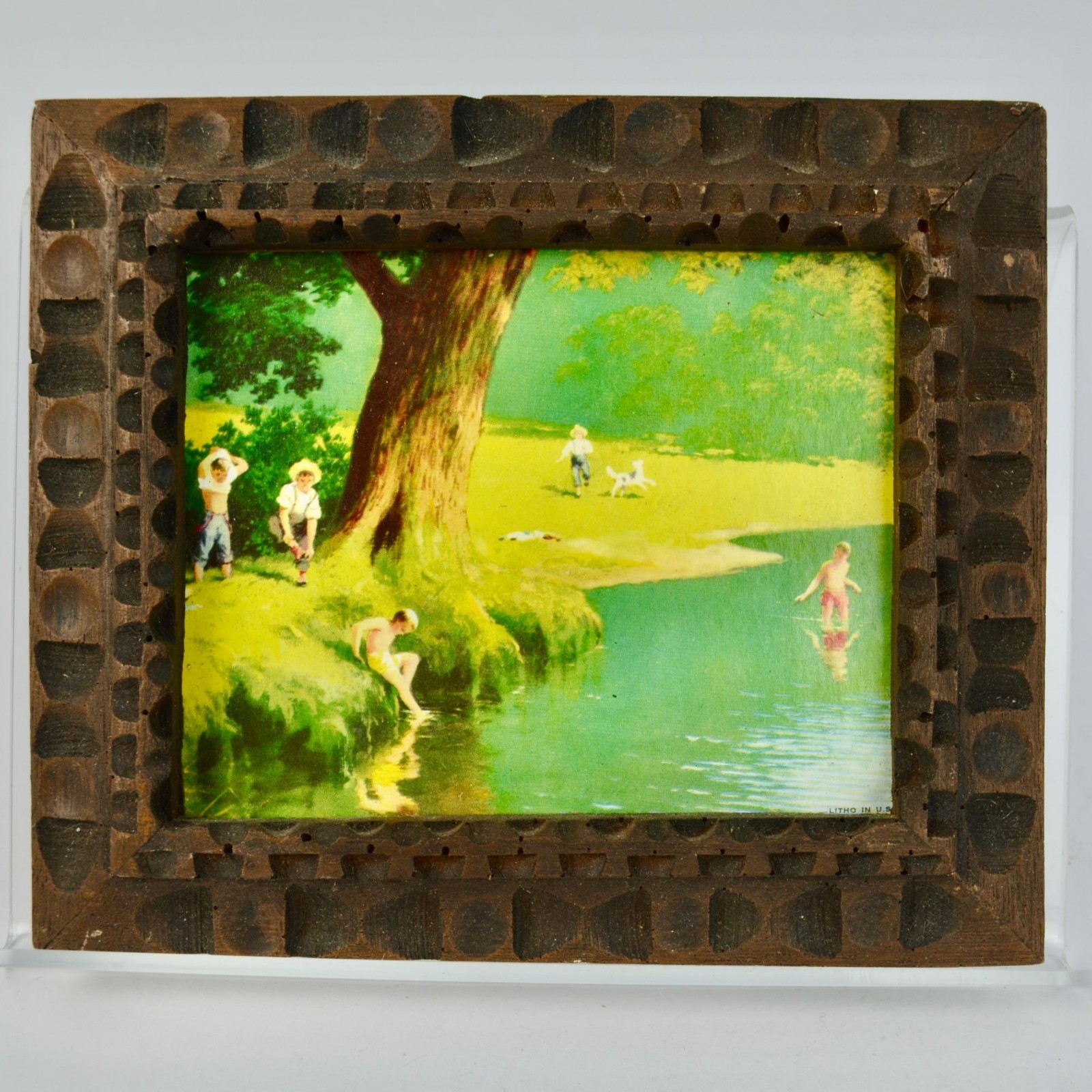 Vintage Paul Detlefsen ? Print in Carved Wooden Frame Small Vintage Paul Detlefsen ? Print in Carved Wooden Frame Small