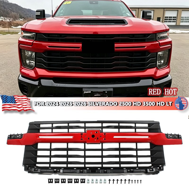 Red Hot Front Grille For 2024-2026 Chevrolet Silverado 2500 HD 3500 HD Custom LT