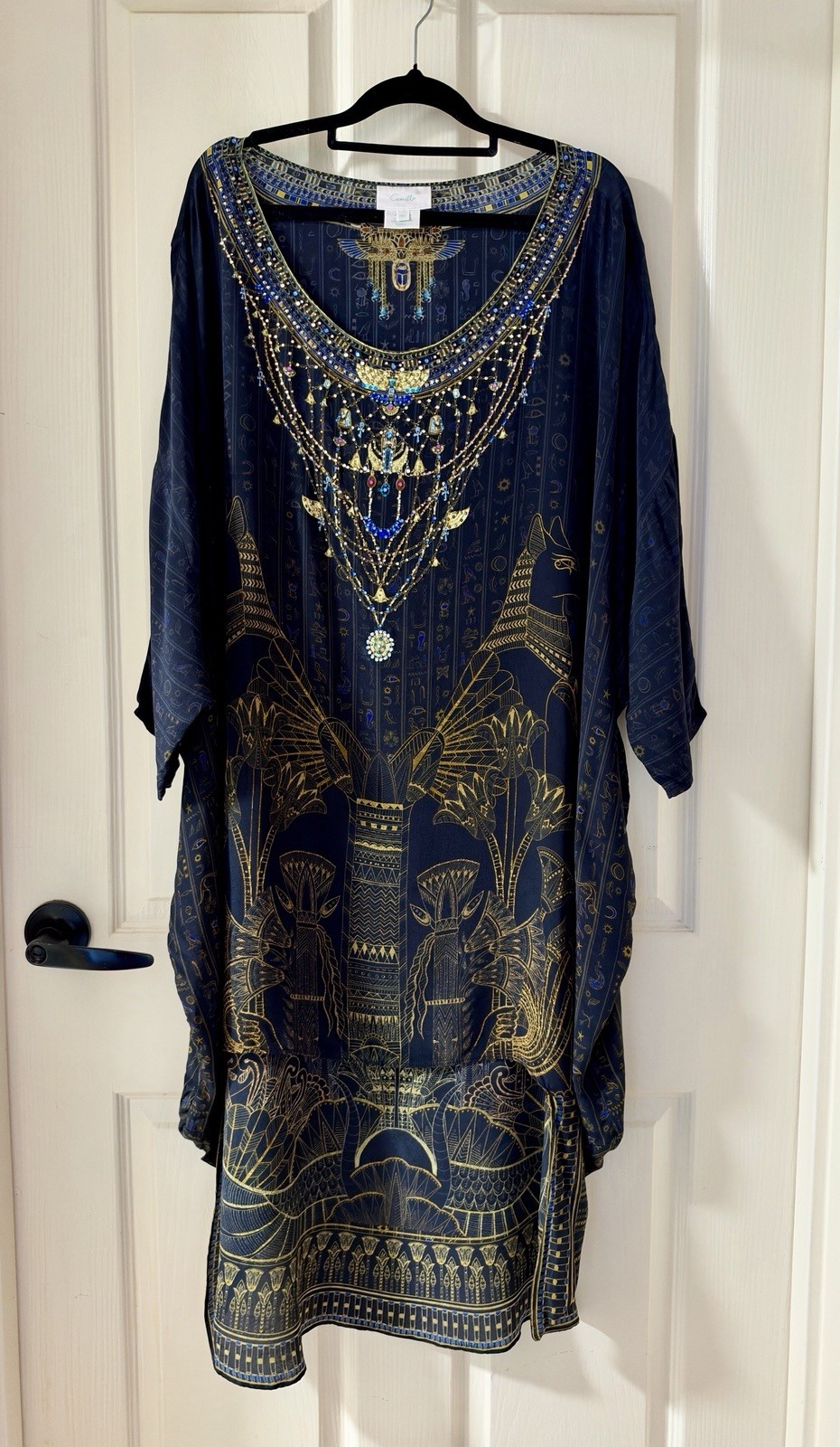 Camilla One Size Silk with crystals cobra king scoop dress black Gold euc 