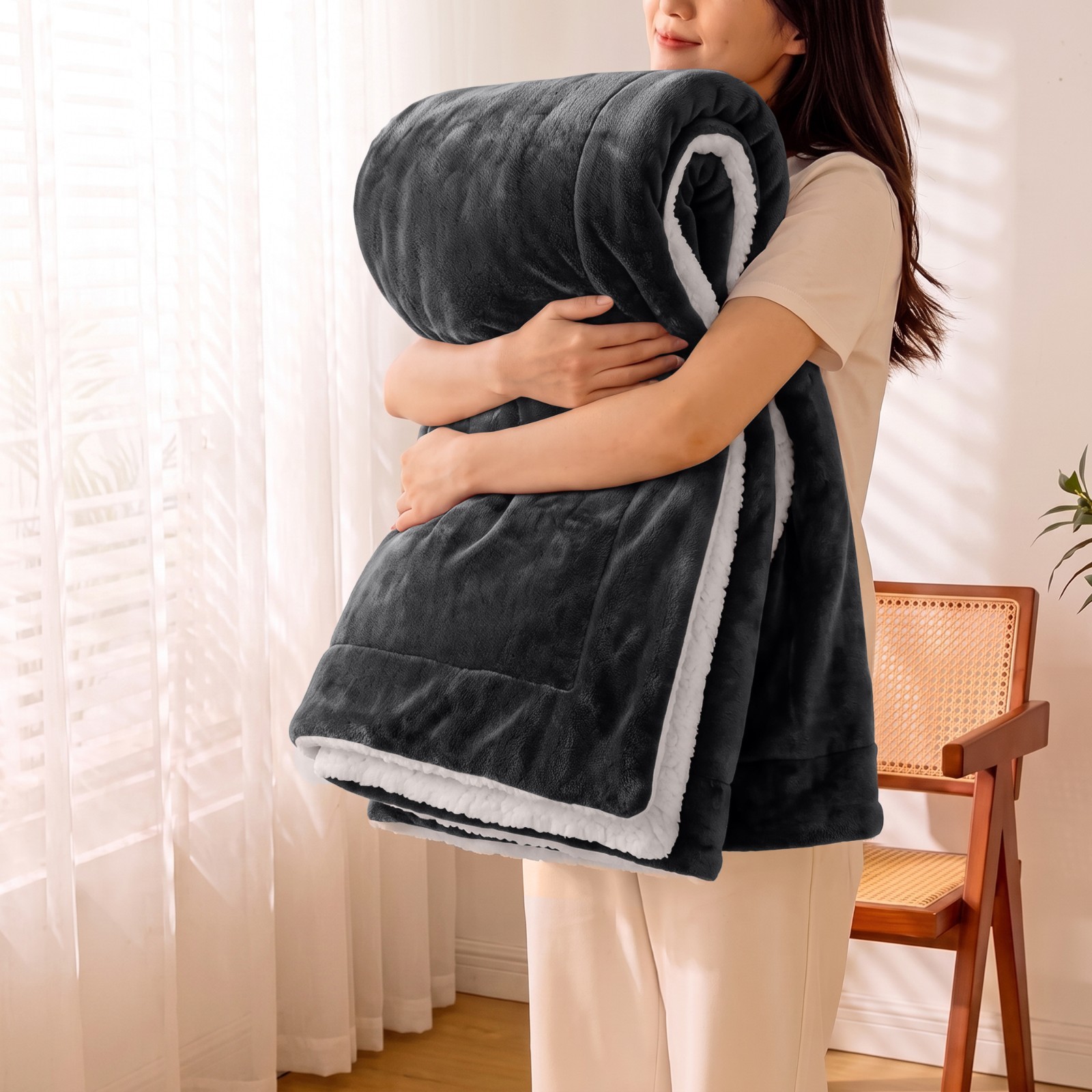 Sherpa Bed Blanket 480GSM Plush Blanket Fleece Reversible Blanket Hafa Bedding