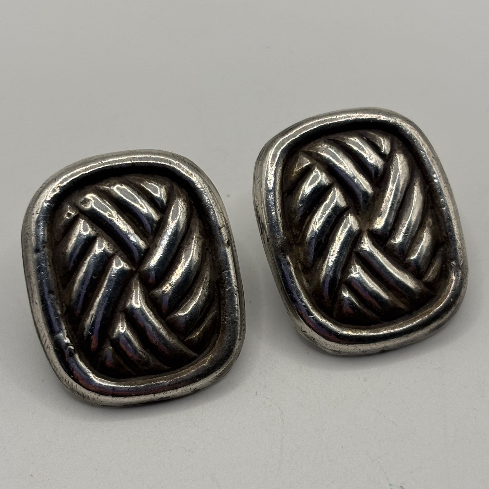 VTG William Spratling Sterling Silver Taxco Screw Back Earrings Modernist READ