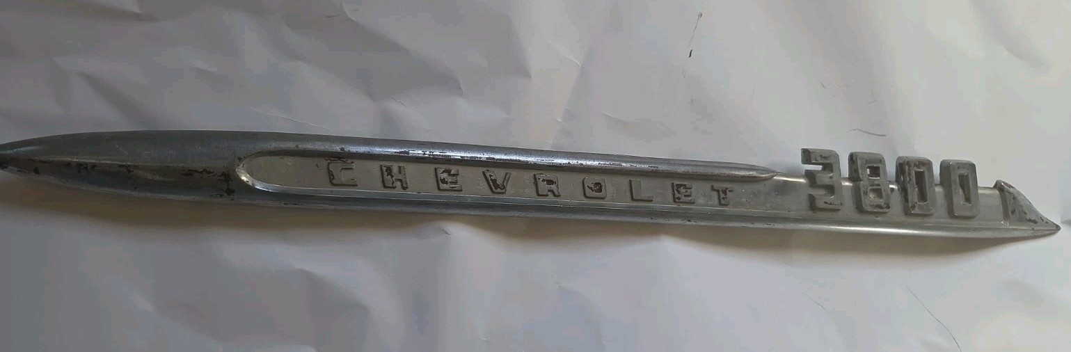 Vintage 1956 Chevrolet Chevy Truck 3800 Hood Side Left Fender Emblem Vintage 1956 Chevrolet Chevy Truck 3800 Hood Side Left Fender Emblem