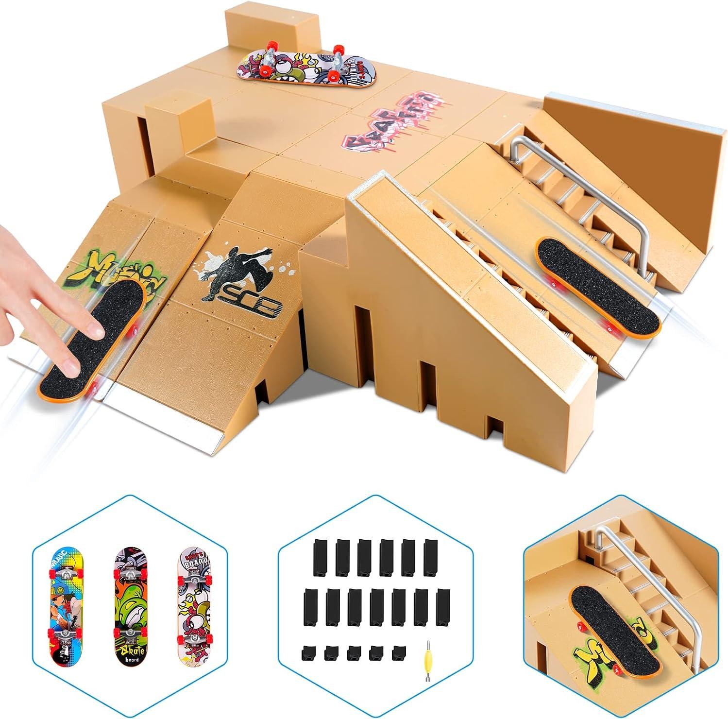 Fingerboard Skate Park Kit,Skateboard Finger Toys with 3 Finger Skateboards Fingerboard Skate Park Kit,Skateboard Finger Toys with 3 Finger Skateboards