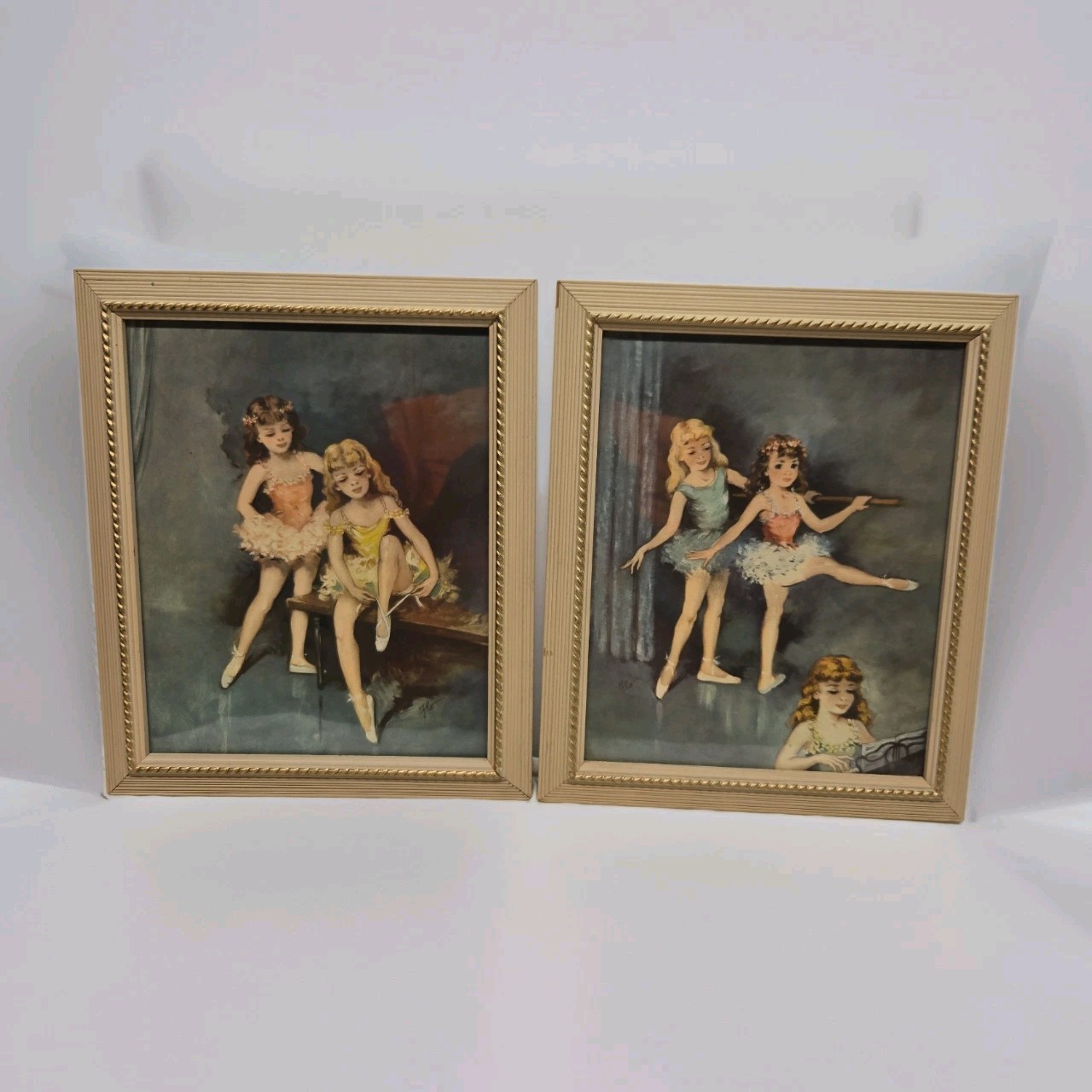 1940\'s (2)Vtg Florence Kroger Ballerina Prints, Mid-Century Shabby Chic Signed 1940\'s (2)Vtg Florence Kroger Ballerina Prints, Mid-Century Shabby Chic Signed
