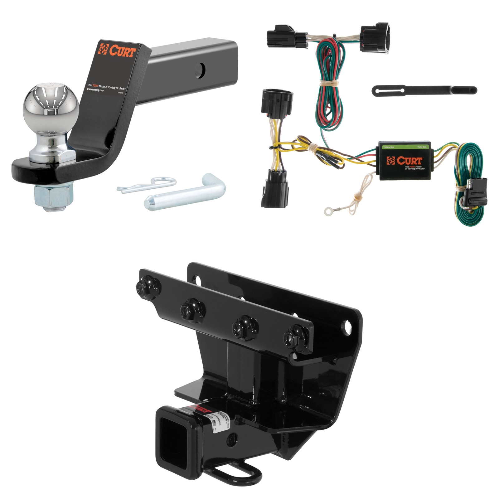 CURT Trailer Hitch Tow Cargo Package, Wiring Harness, #45042 Ball Mount - 13414