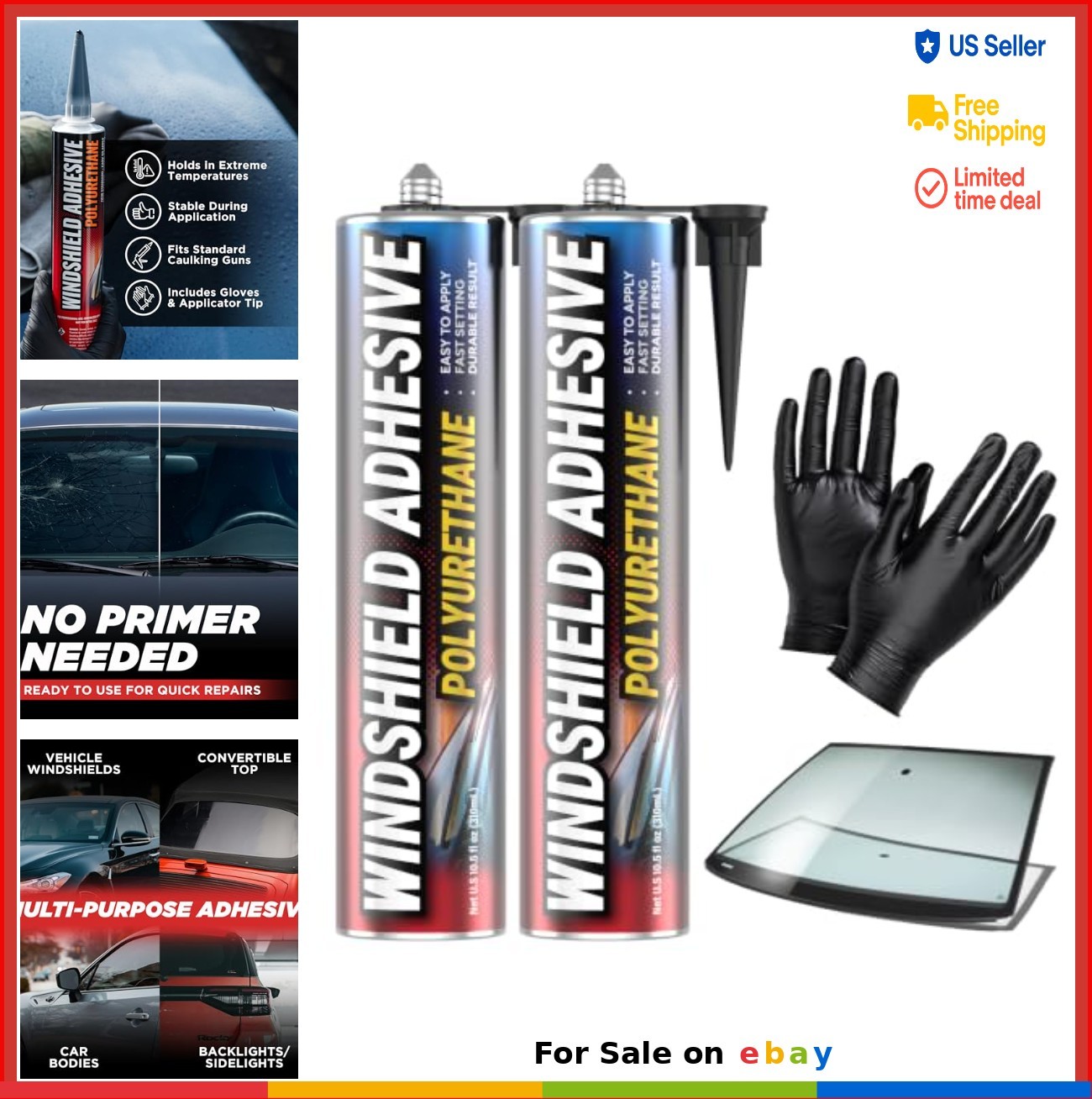 2 Pack Polyurethane Windshield Adhesive 310ml Quick Curing Weather Resistant