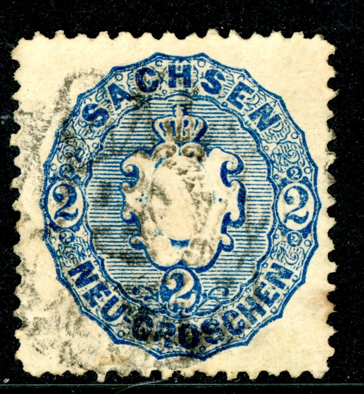 Germany States 1863 Saxony 2 ngr Blue Scott #18 VFU K958
