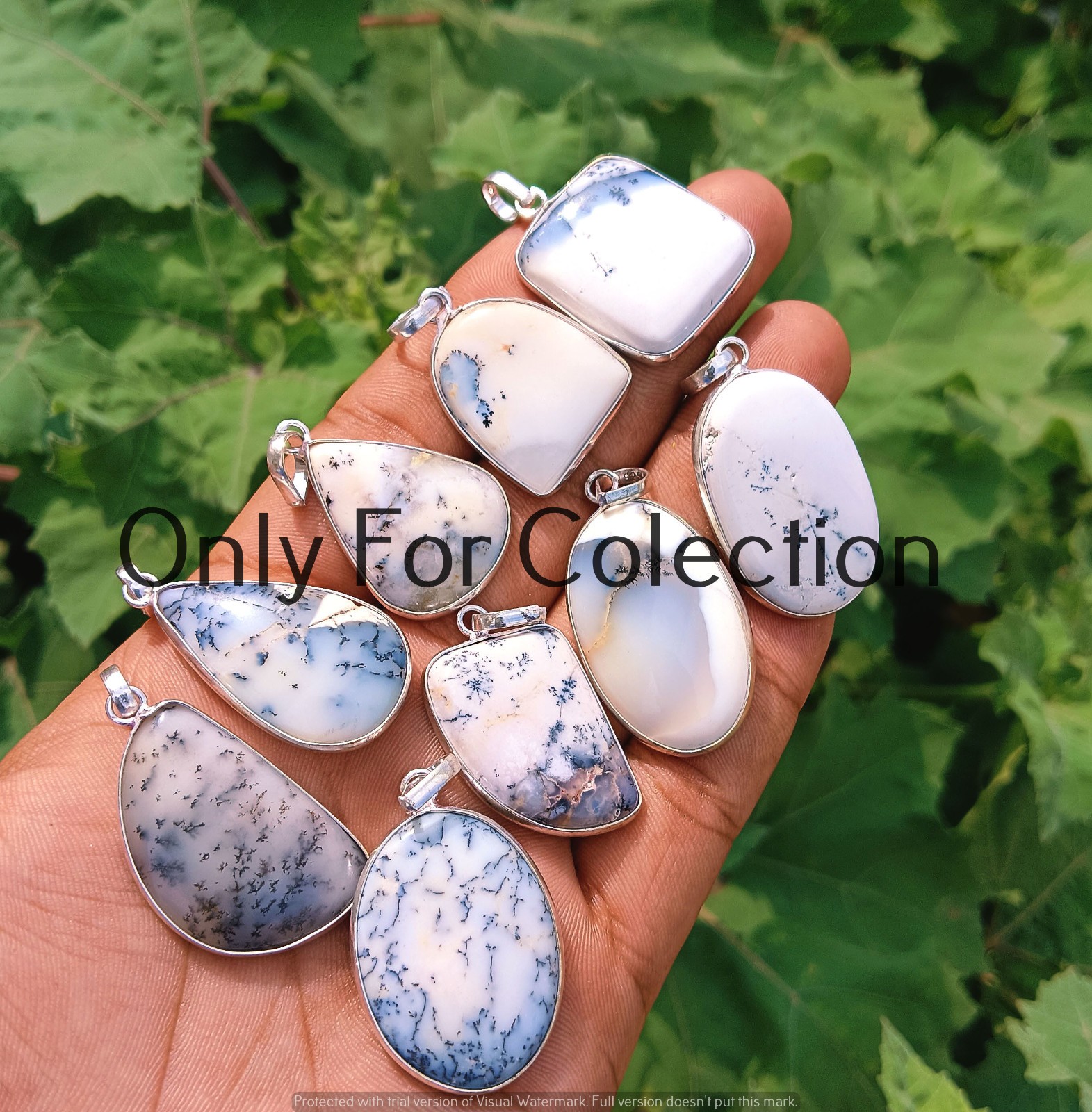 925 Sterling Silver Plated Dendrite Opal  Gemstone Pendant Lot Unique Jewelry