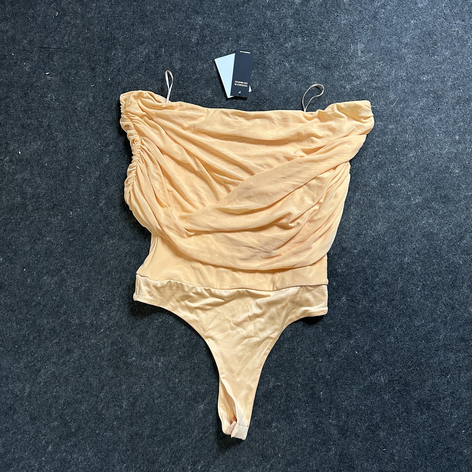 AFRM Bodysuit Women\'s Peach Fuzz Strapless Ruched Mesh Drape, Size M