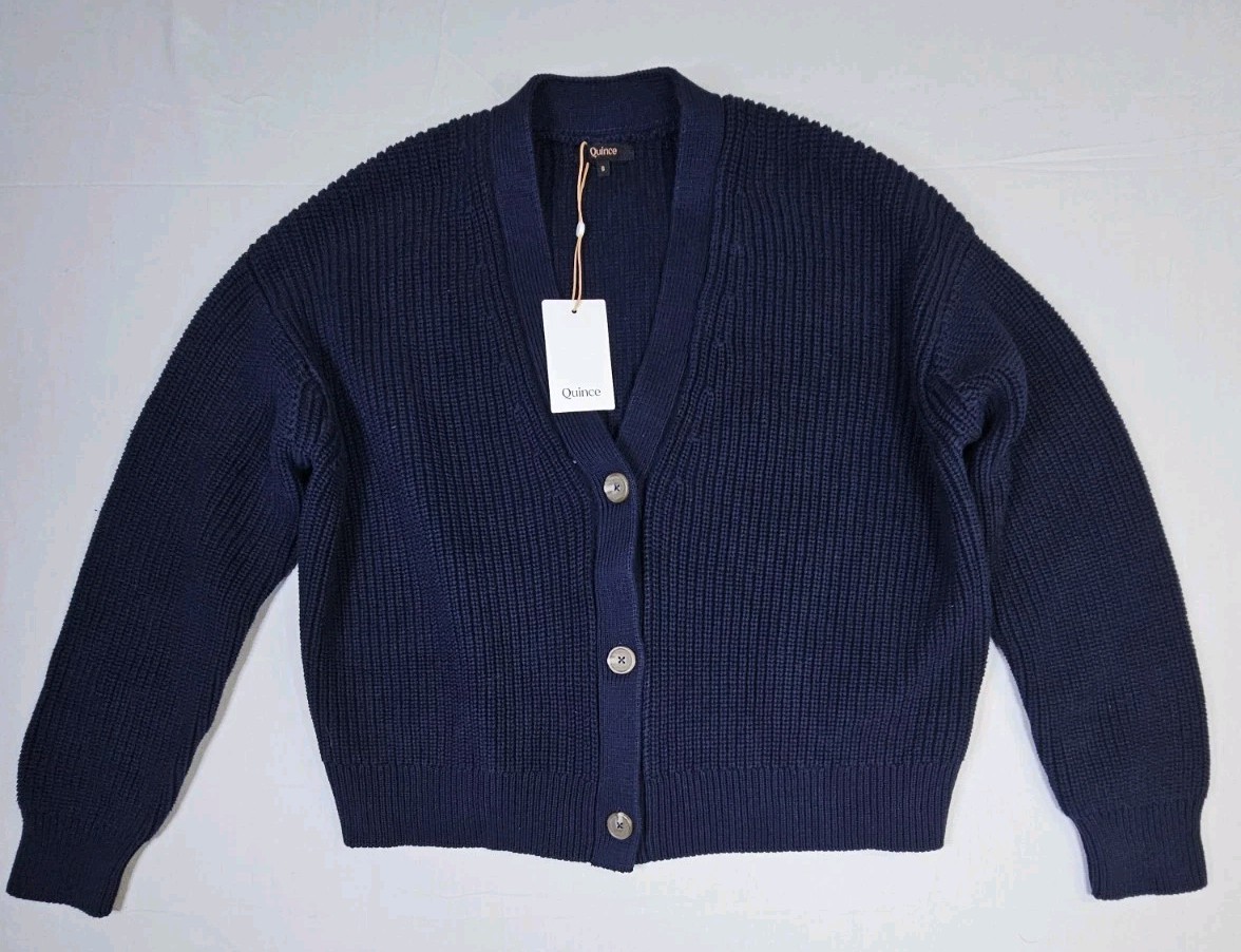 Quince Cardigan Women Small Blue 100% Organic Cotton Fisherman Boxy Cropped NEW Quince Cardigan Women Small Blue 100% Organic Cotton Fisherman Boxy Cropped NEW