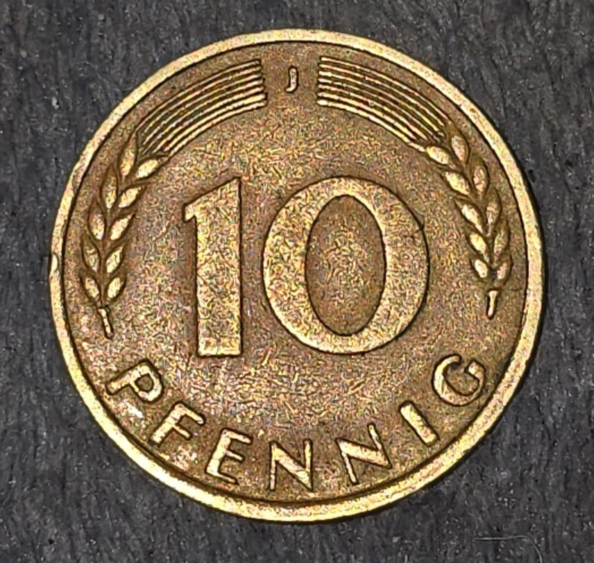 Rare 1950 West German 10 Pfennig J Coin