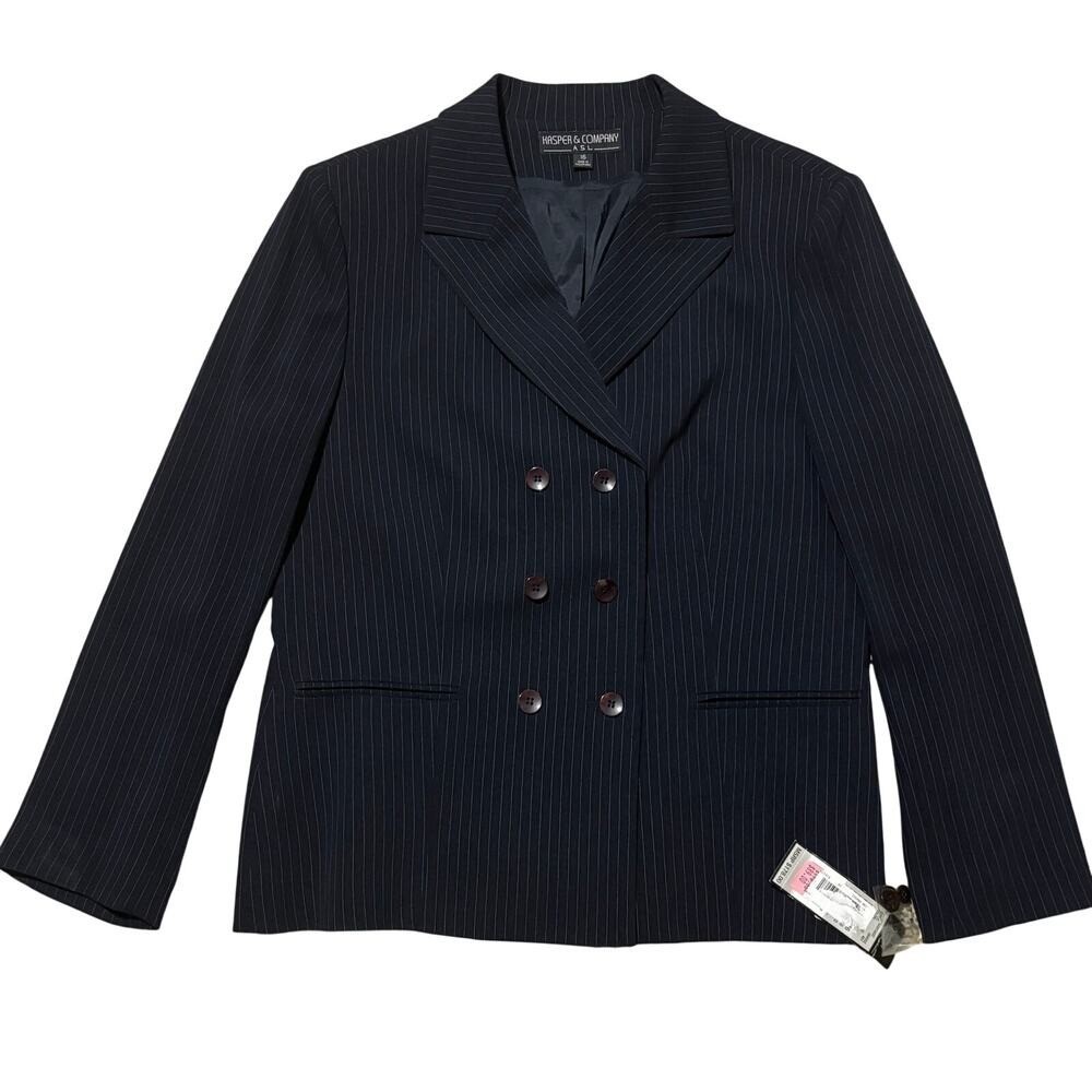 NWT Kasper & Company ASL Navy Blue Women\'s Double Breasted Pinstripe Blazer 16 NWT Kasper & Company ASL Navy Blue Women\'s Double Breasted Pinstripe Blazer 16