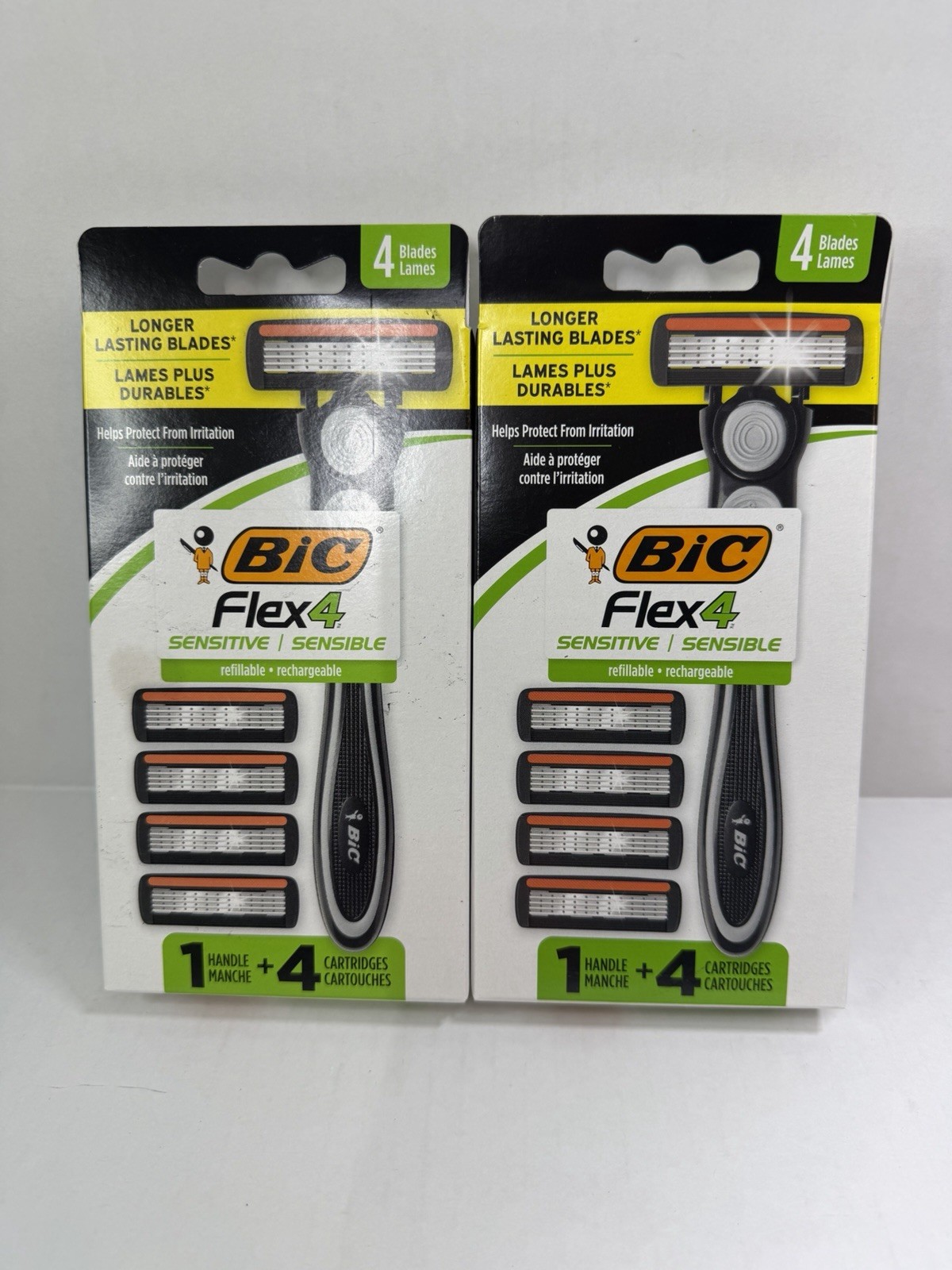 BIC Flex 4 Sensitive Mens Refillable Razor 4 Blade 4 Cartridges Pack - 2 Packs