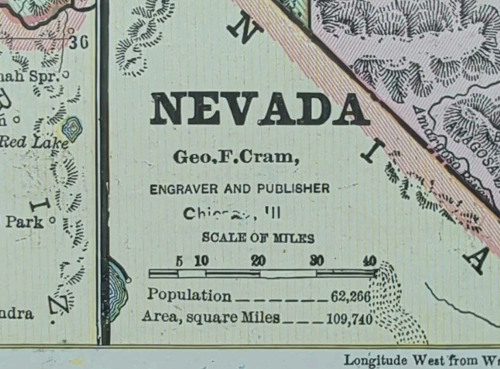 Vintage 1888 NEVADA Map 10\
