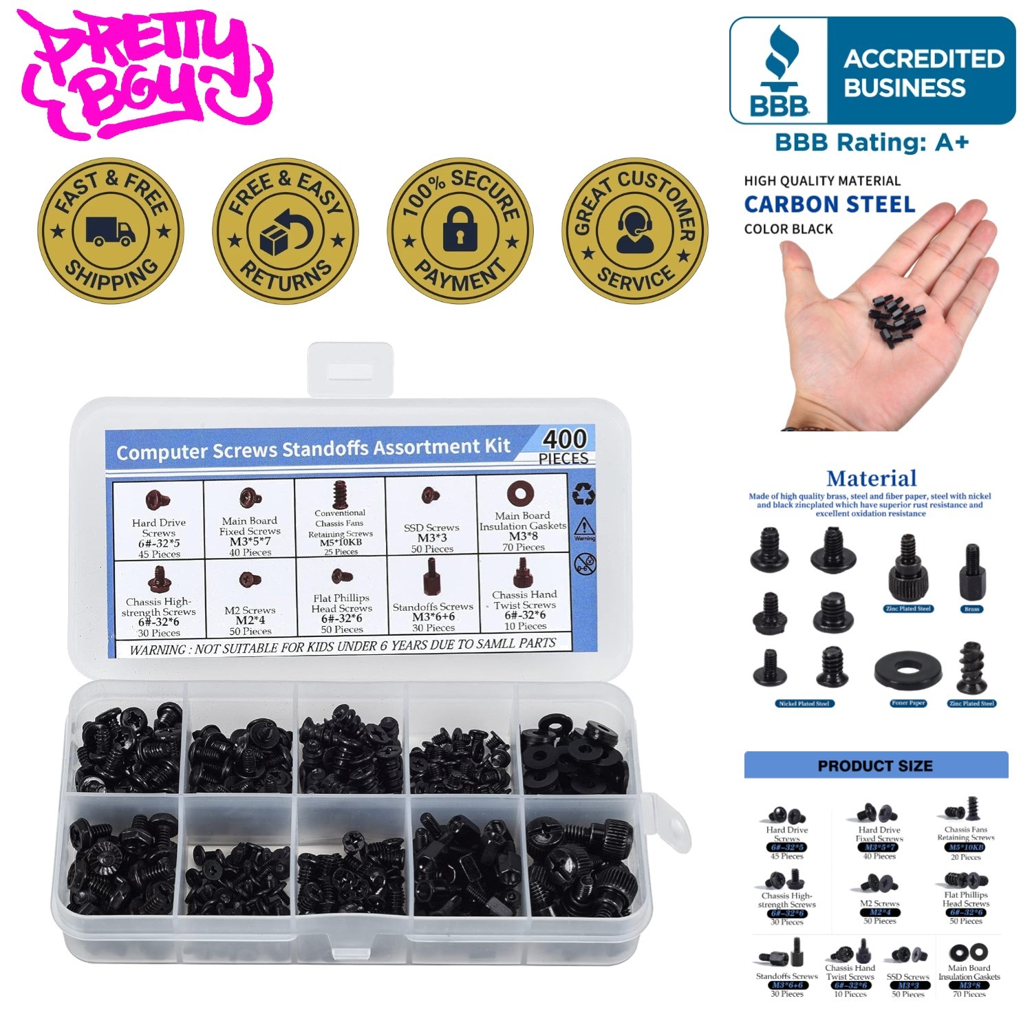 400PCS Versatile Computer Screws Assortment - Ideal for Motherboards & More 400PCS Versatile Computer Screws Assortment - Ideal for Motherboards & More