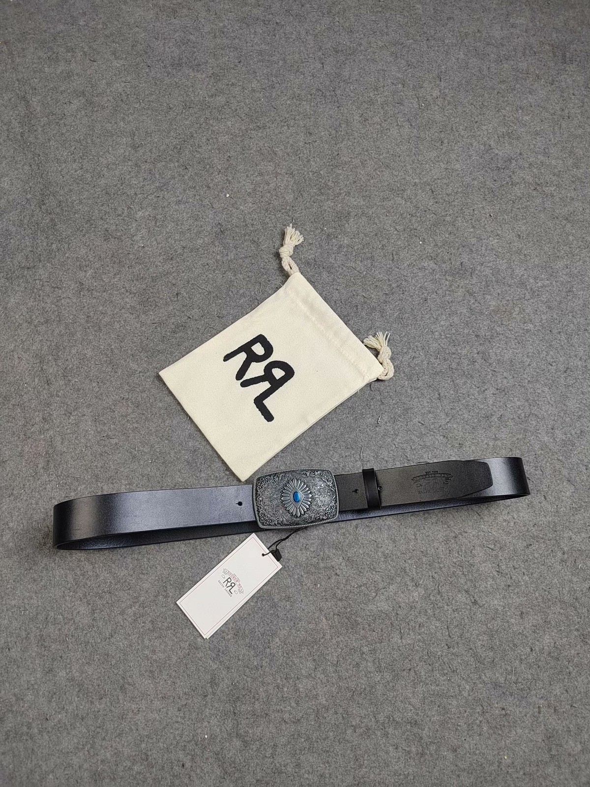 RRL Double RL Black Vintage Navajo Turquoise Inlay Leather Belt Size 30-34