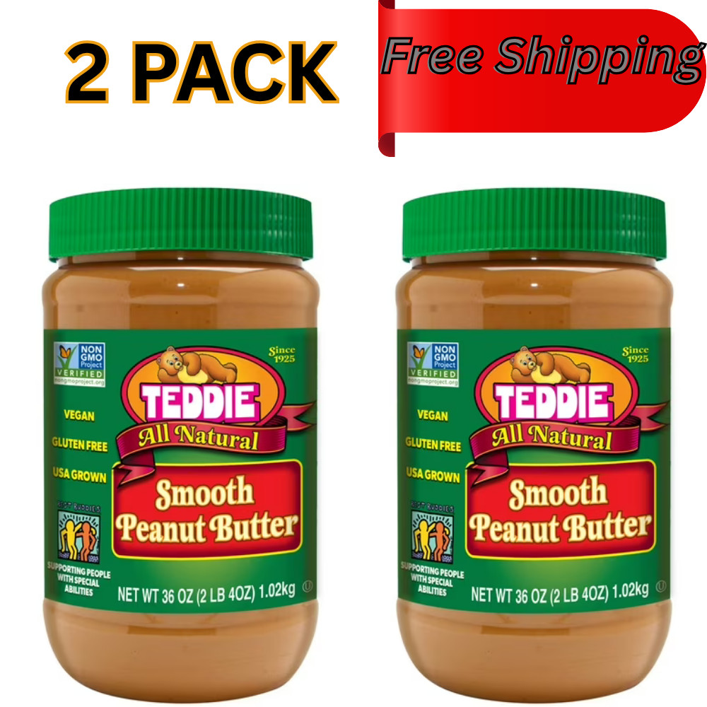 (2 pack) Teddie All Natural Smooth Peanut Butter, 36 oz