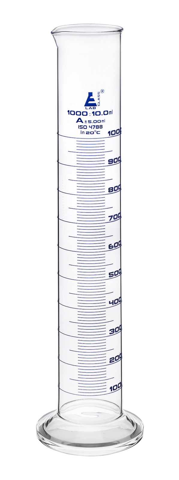 Eisco Labs 1000ml Graduated Cylinder, Class A - Blue Graduations, Round Base