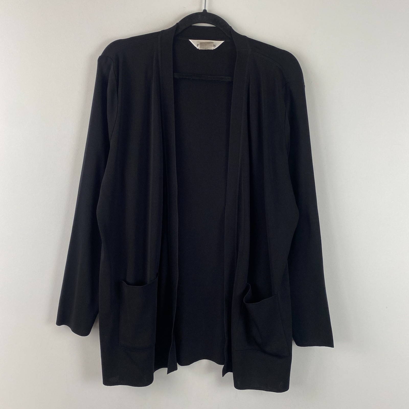 Exclusively Misook Cardigan Jacket Size XL Black Open Front Pockets Acrylic