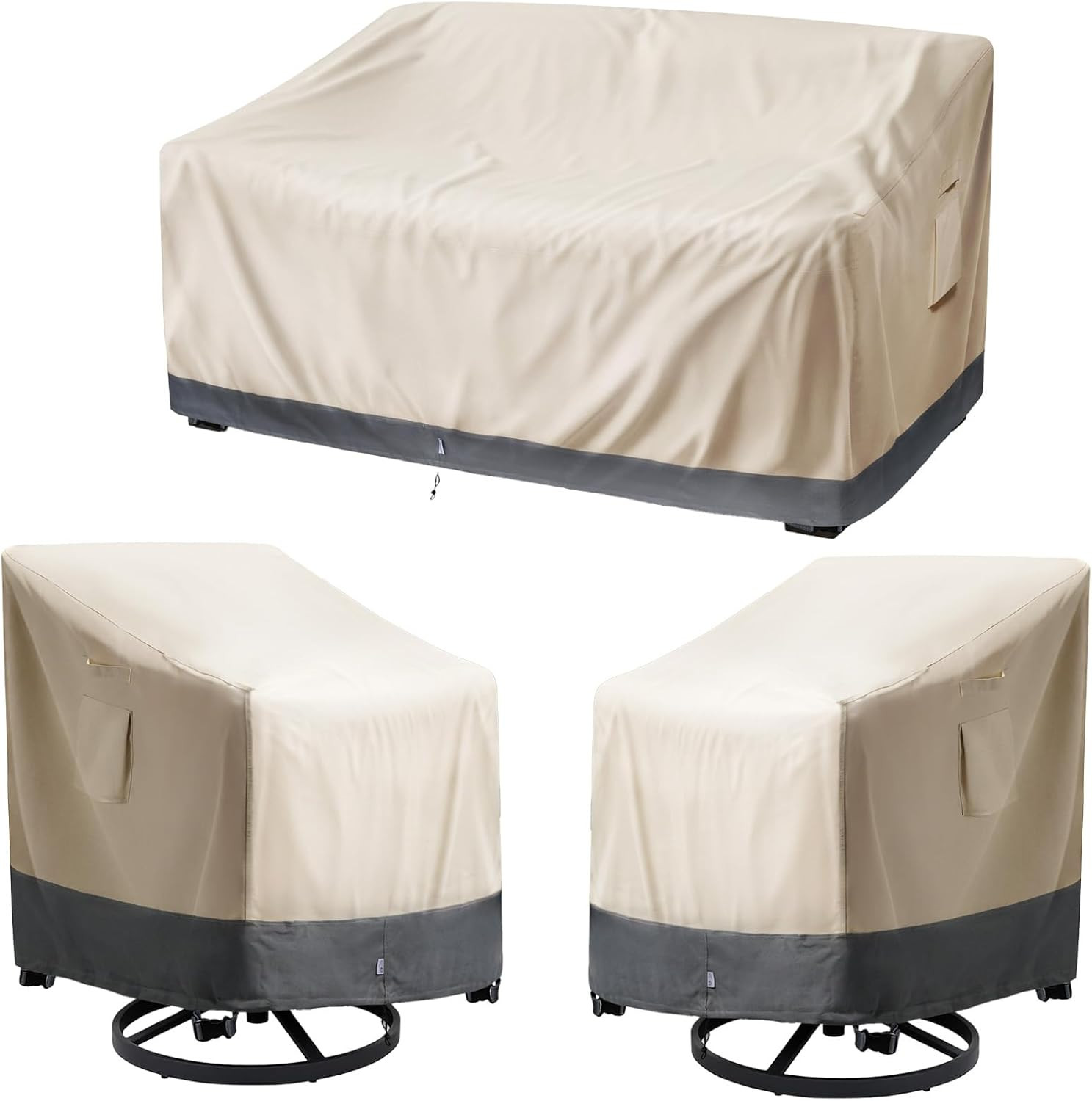 2 Swivel Chair Covers Waterproof & 2 Seater Outdoor Couch Cover Patio Set Black