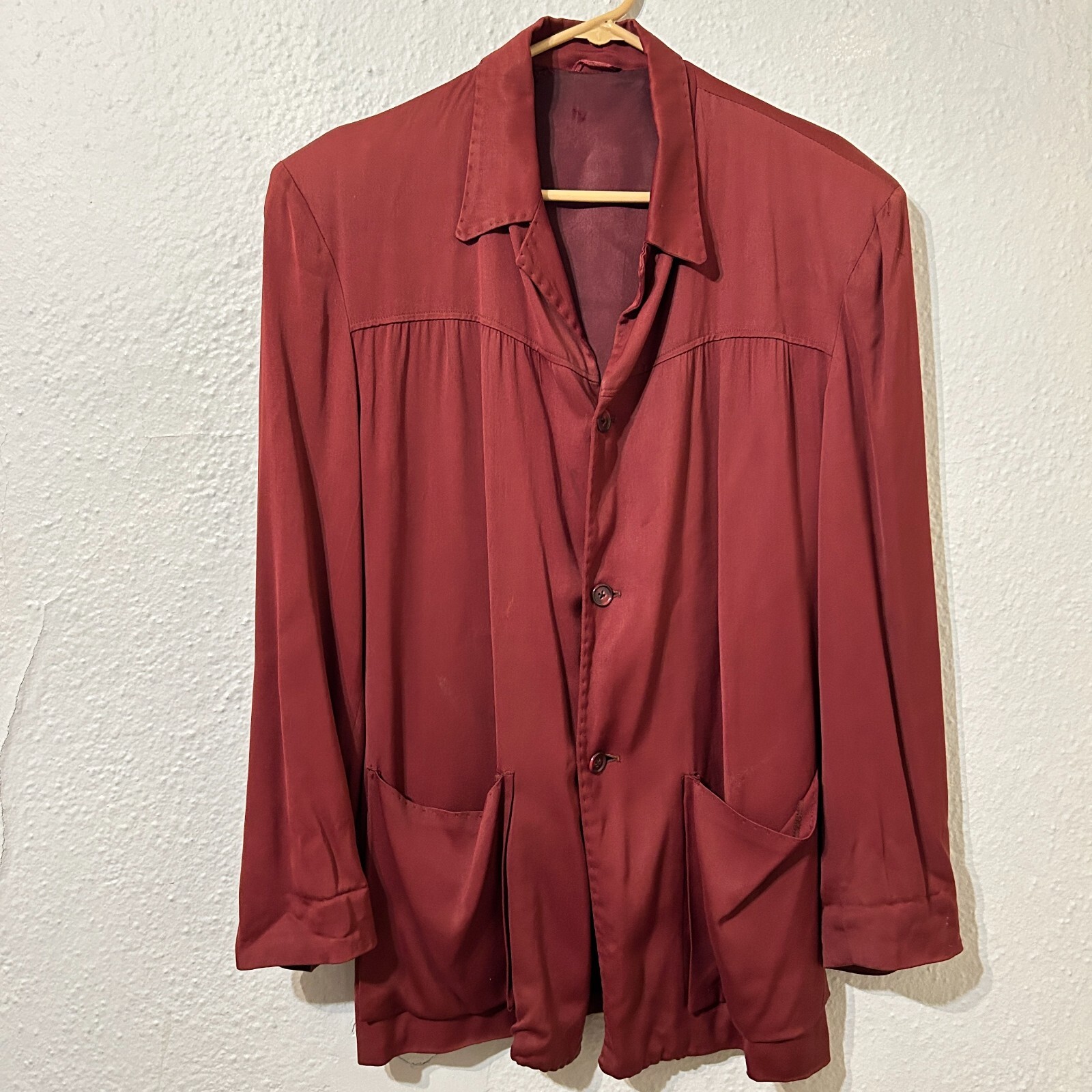 Vtg 1950s Mens Large Rayon Gabardine Hollywood Jacket Half Belted Rockabilly VLV Vtg 1950s Mens Large Rayon Gabardine Hollywood Jacket Half Belted Rockabilly VLV