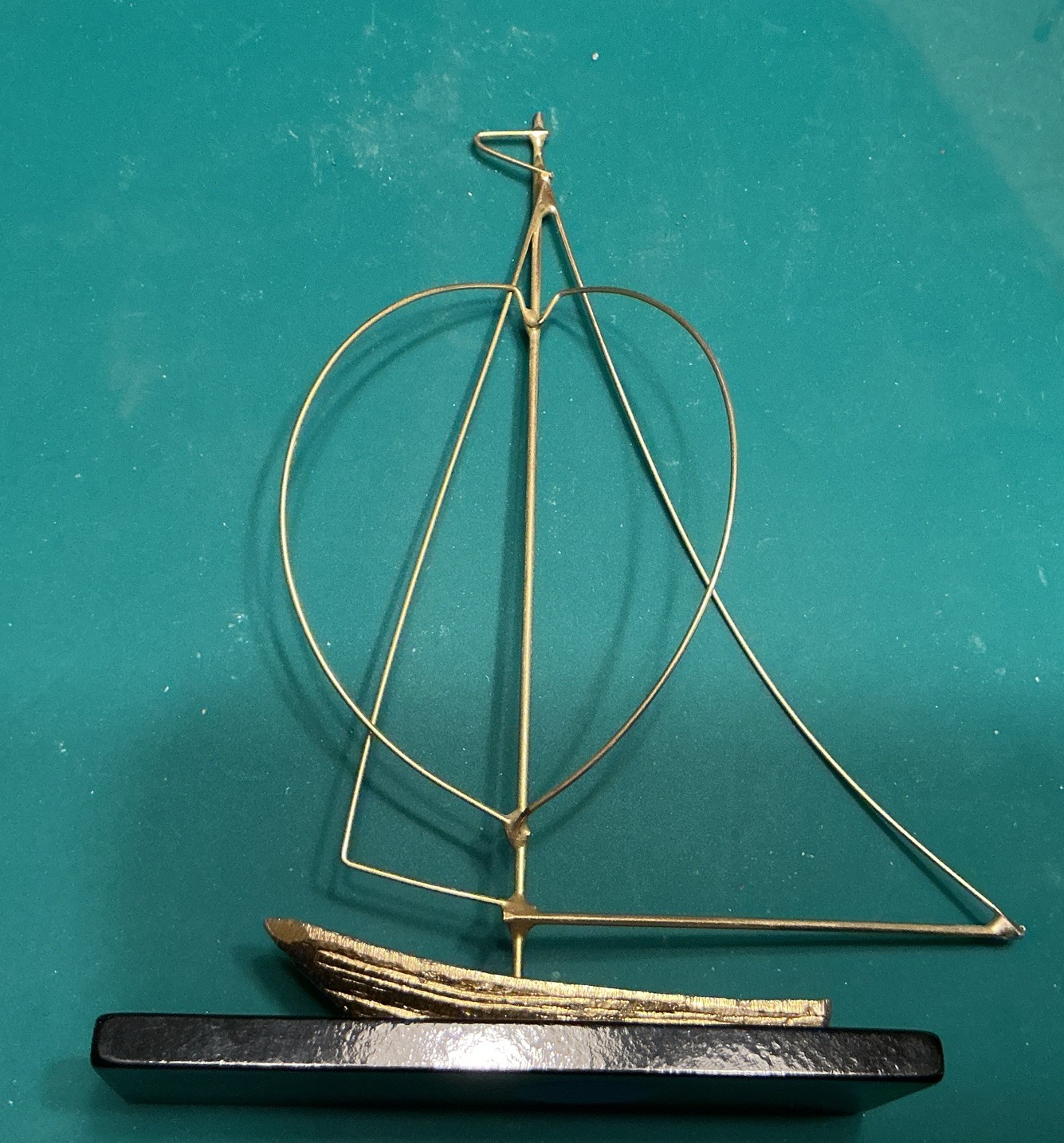 Wire Sailboat On Black Base Gold Tone 5x6 Inch