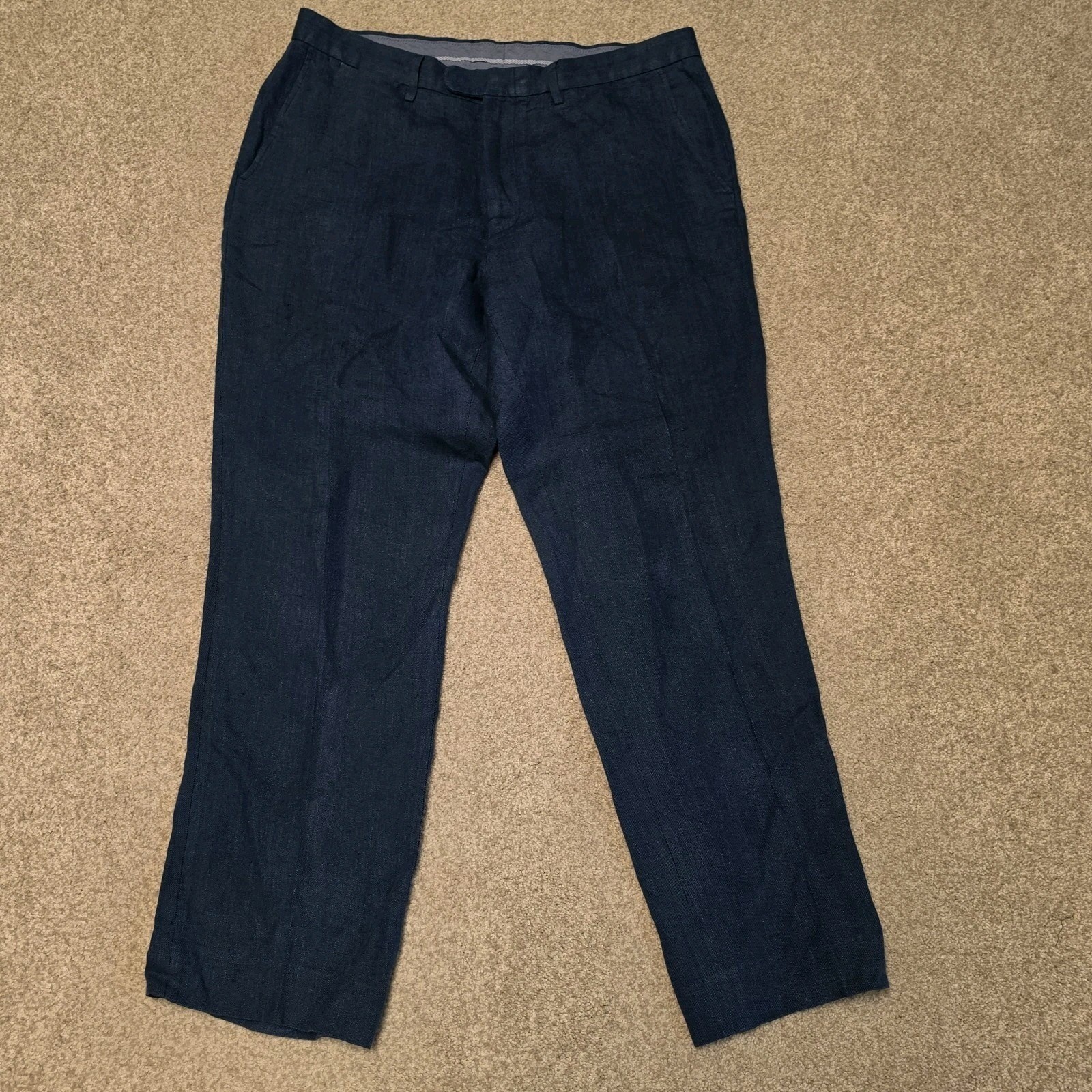 J.Crew Bowery Baird McNutt Irish Linen Pants Mens 34x30 Blue Straight C0633