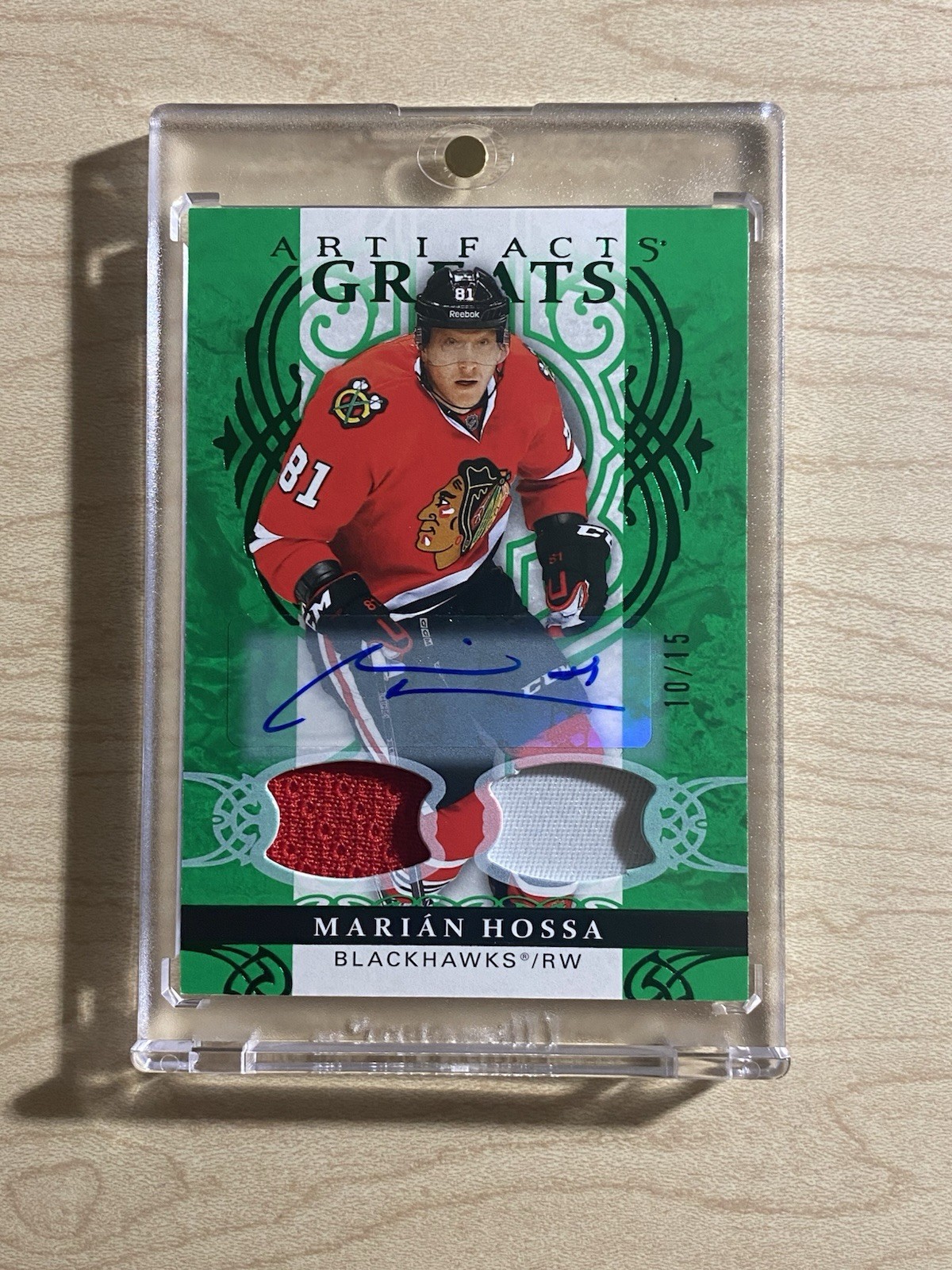 2026-27 UD Artifacts Material Greats Emerald Auto #10/15 Marian Hossa #167 Patch