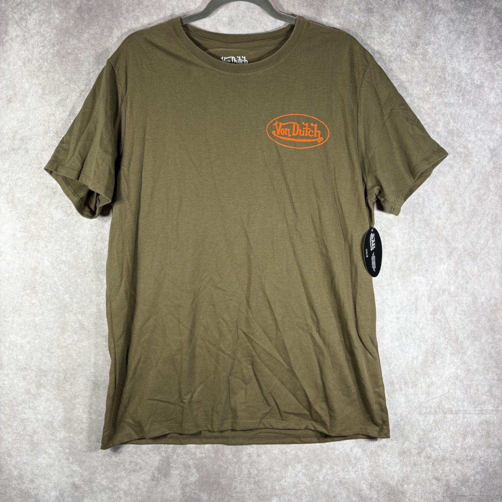 Von Dutch T-Shirt Mens Large Green Orange Logo Graphic Tee Y2K Streetwear NEW