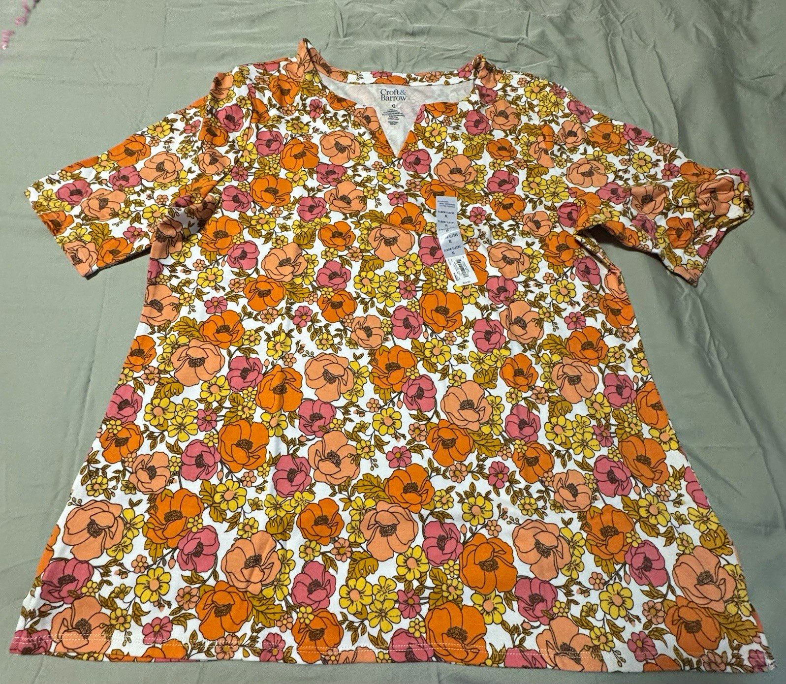 Croft & Barrow Womens XL Floral Print Top 100% Cotton Colorful Flowers NWT