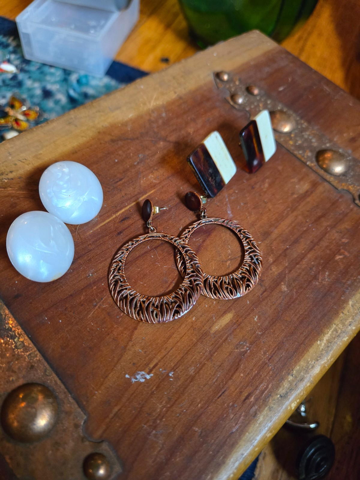 FUNKY VINTAGE Mod Retro Pierced Earrings Lot of 3 Lucite Mix