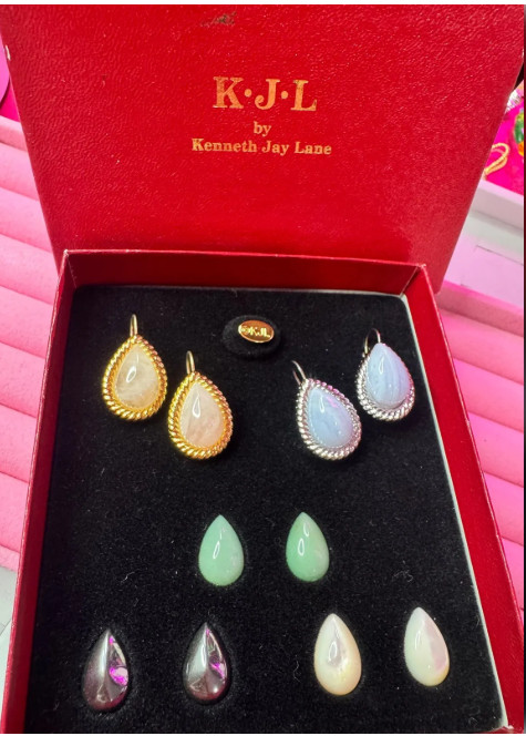 Vintage KJL Kenneth Jay Lane Interchangeable Gemstone Earrings Set With Box